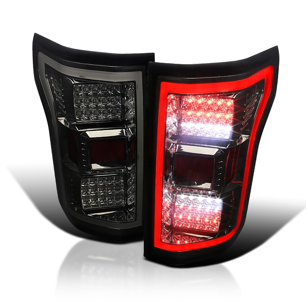 Spec-D Tuning LED Smoke Tail Lights with Light Bar - Compatible with 2018-2020 Ford F-150 (Left & Right Pair) - Durable Aftermarket Replacement for Enhanced Style & Nighttime Visibility
