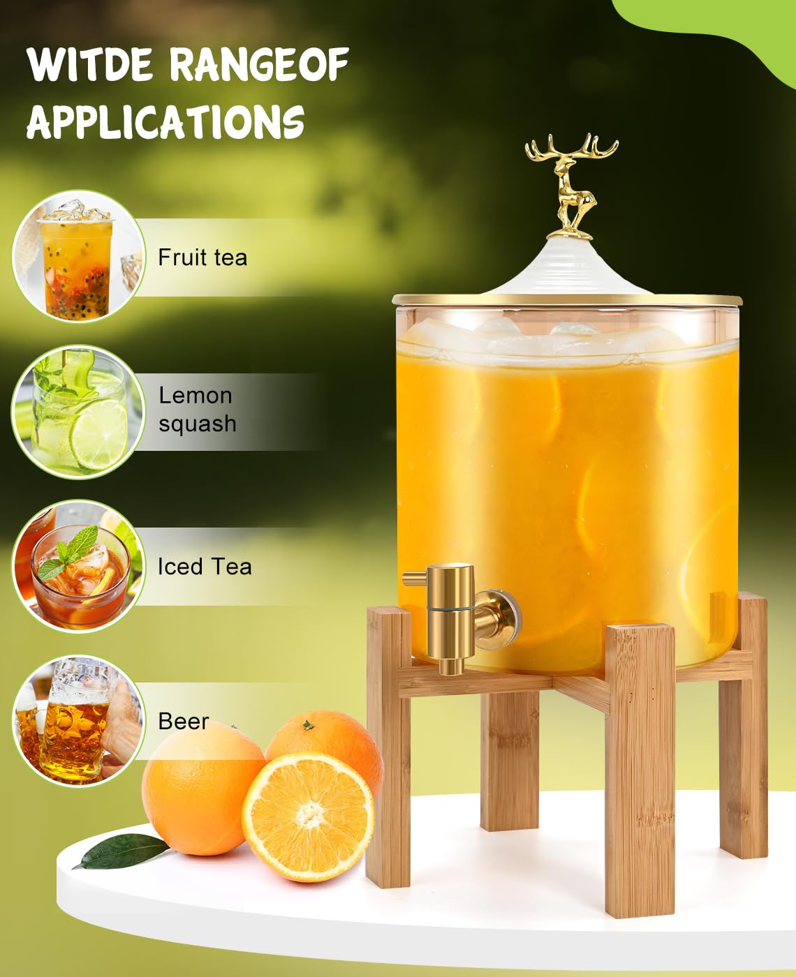 2.11 Gallon Glass Beverage Dispenser with Stainless Steel Spigot - Large Party Drink Dispenser for Lemonade, Juice, Punch & Water - Perfect for Outdoor Gatherings, BBQs, Weddings & Daily Home Use