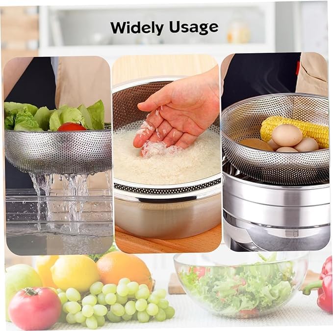 Premium Stainless Steel Pasta Strainer Colander with Handles - Micro-Perforated Kitchen Sieve for Draining Pasta, Washing Vegetables, Fruits & Rice - Dishwasher Safe - Perfect for Cooking, Baking & Meal Prep