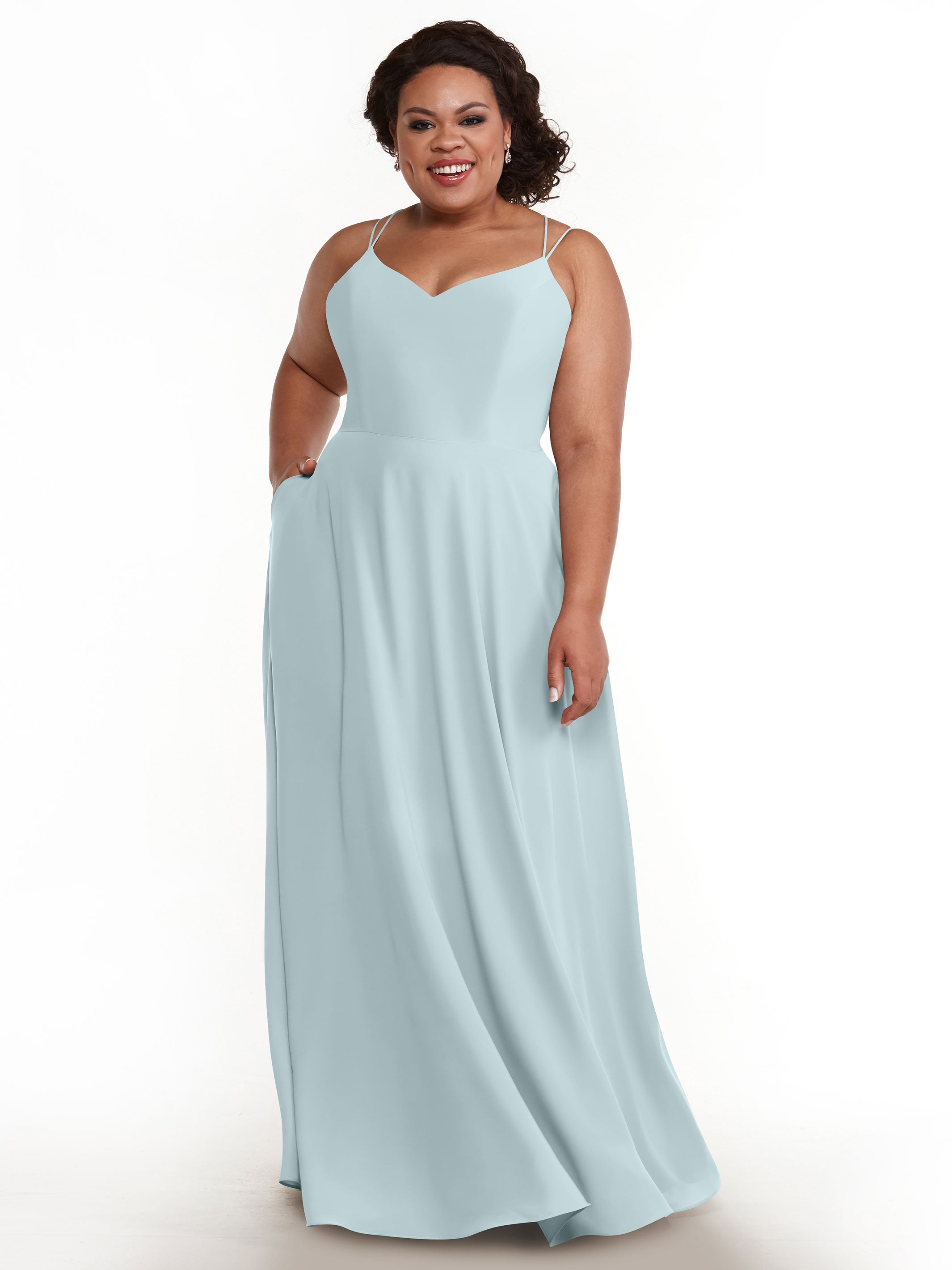 Elegant 83024 Stretch Chiffon A-Line Bridesmaid Dress with Pockets - Perfect for Weddings, Formal Events & Special Occasions