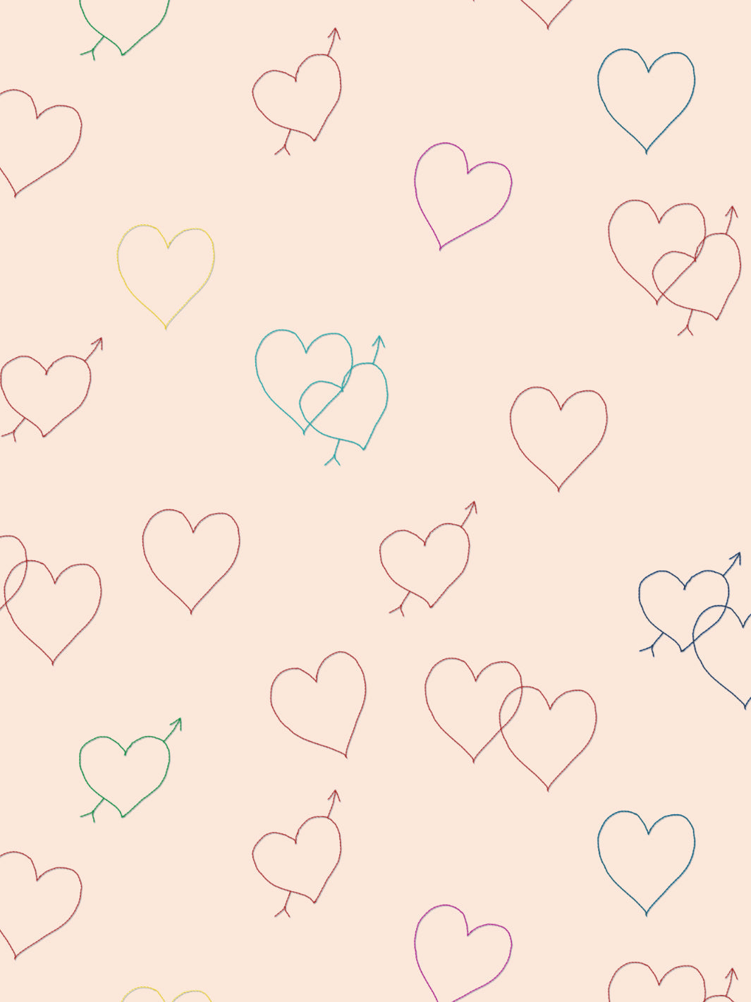Lingua Franca Embroidered Hearts Wallpaper - Peach Floral Pattern Peel and Stick Wallpaper for Bedroom, Nursery & Home Decor