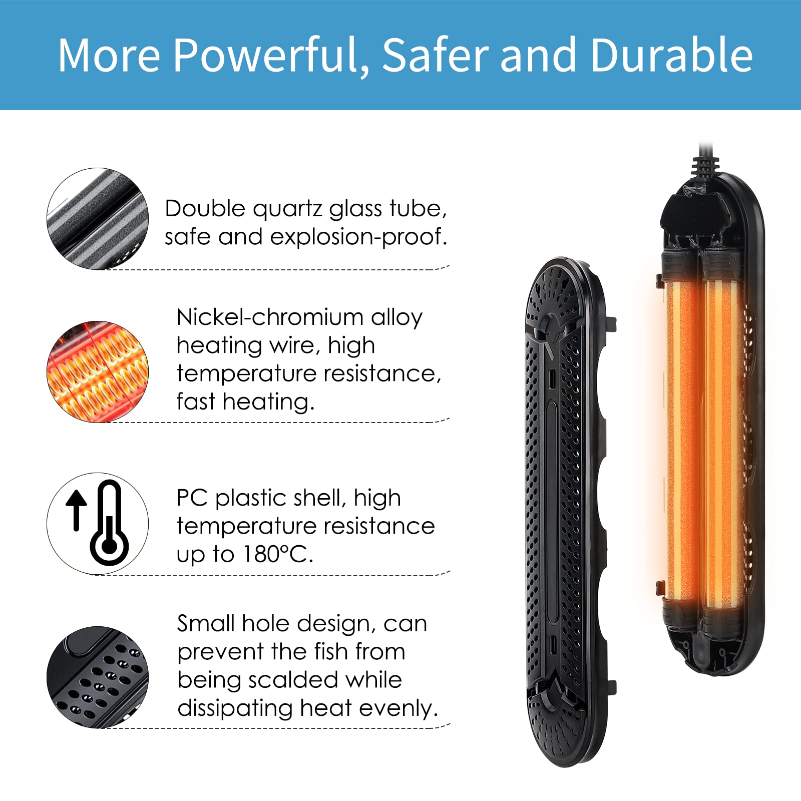 AQQA 800W Submersible Aquarium Heater with LED Display - Explosion-Proof Quartz Tubes for 80-220 Gallon Fish Tanks (Saltwater & Freshwater) - Perfect for Marine & Tropical Fish Tanks