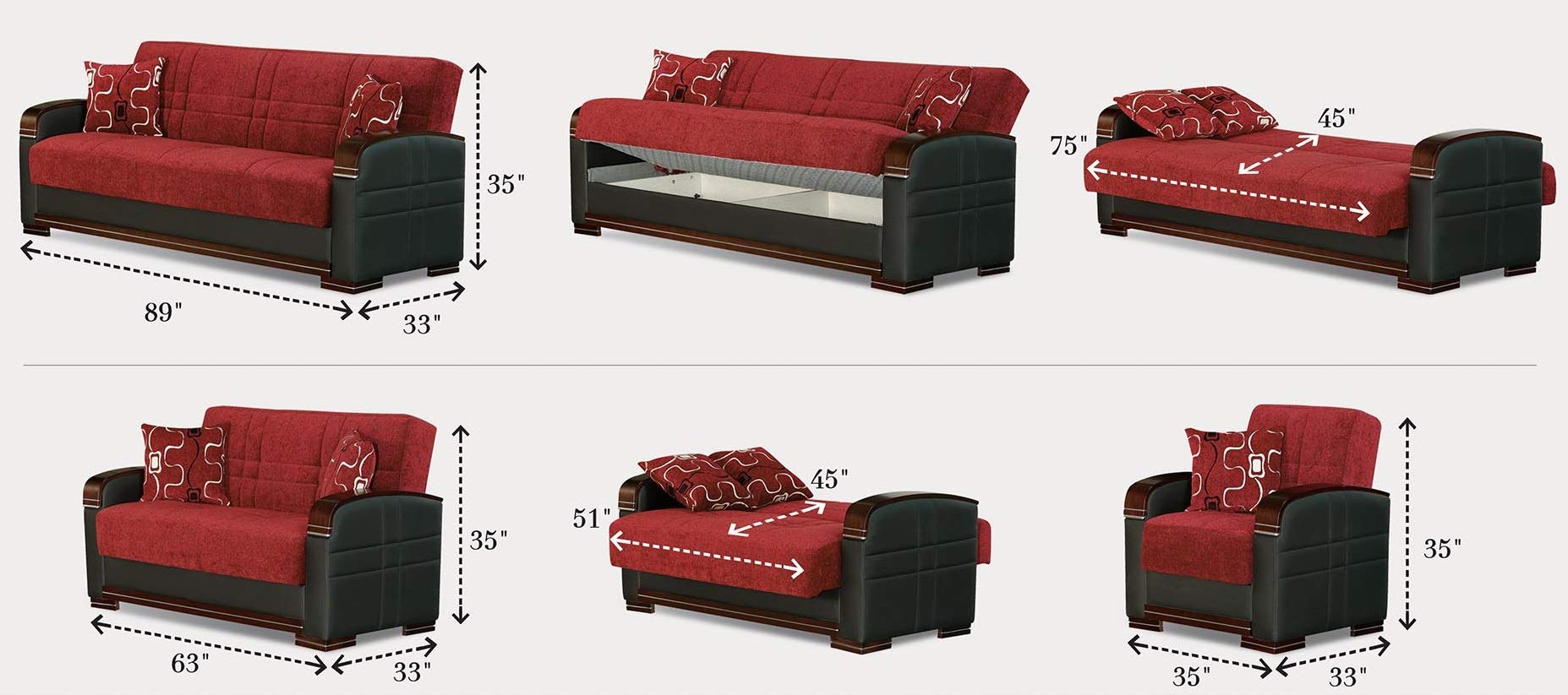 BEYAN Indiana Modern Upholstered Convertible Sofa Bed - 3-in-1 Sleeper Sofa with Storage for Small Spaces, Living Room, Guest Room & Apartment - Comfortable Futon Couch with Removable Cushions