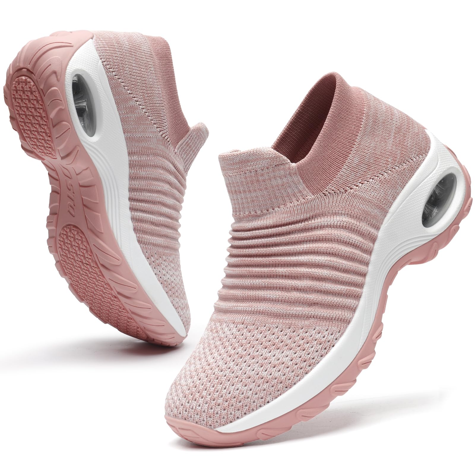 HKR Women's Slip-On Walking Shoes - Breathable Mesh Upper, Cushioned Sock Sneakers with Arch Support - Lightweight & Comfortable for Walking, Travel, Work - Dark Pink Size 8