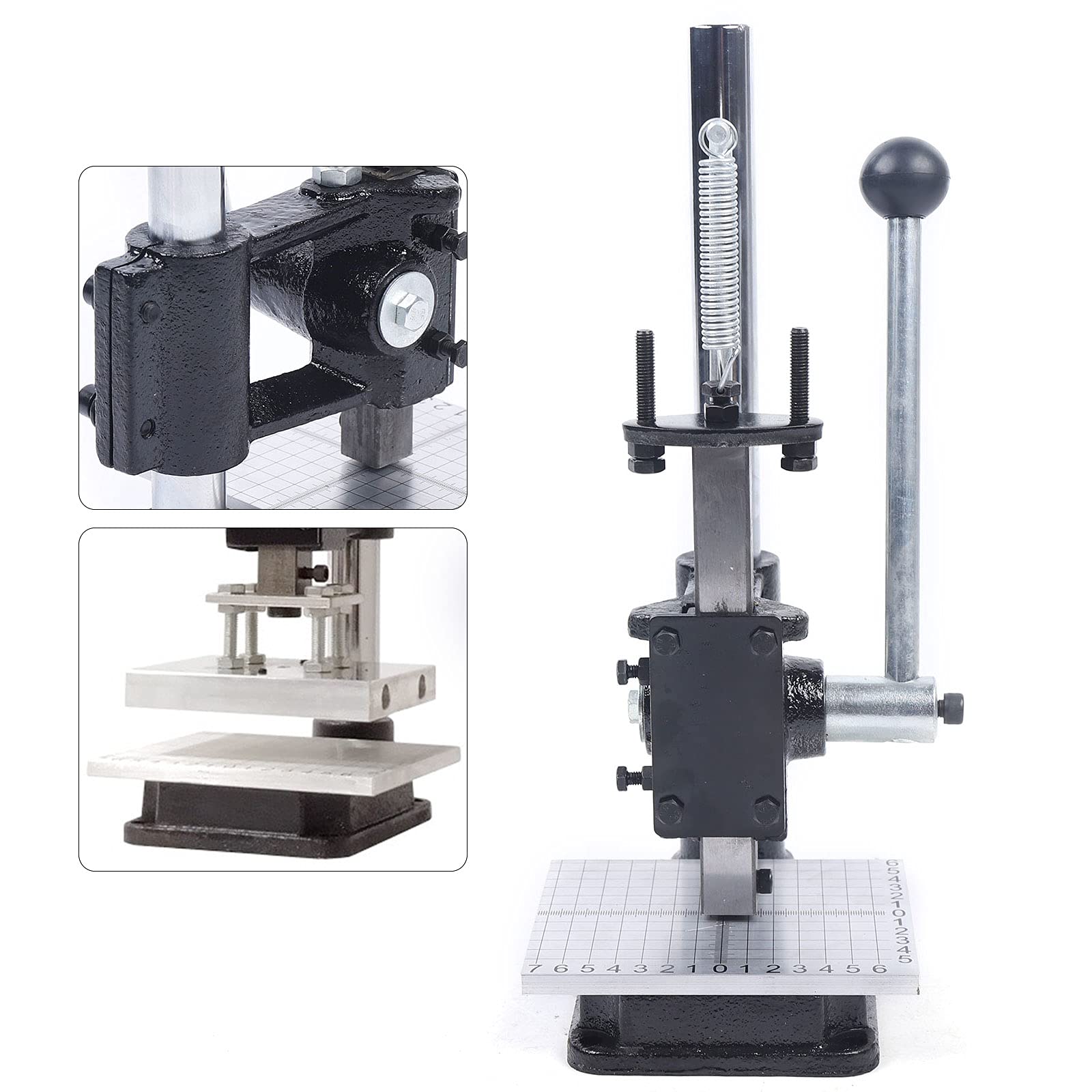 Professional Leather Imprinting Machine - Manual Hole Punch Press, DIY Leather Craft Tool for Cutting, Embossing & Stitching (Includes PP Plate + Aluminum Plate with Scale) - Perfect for Leatherworking, Bookbinding, DIY Crafts & Leather Repair Projects