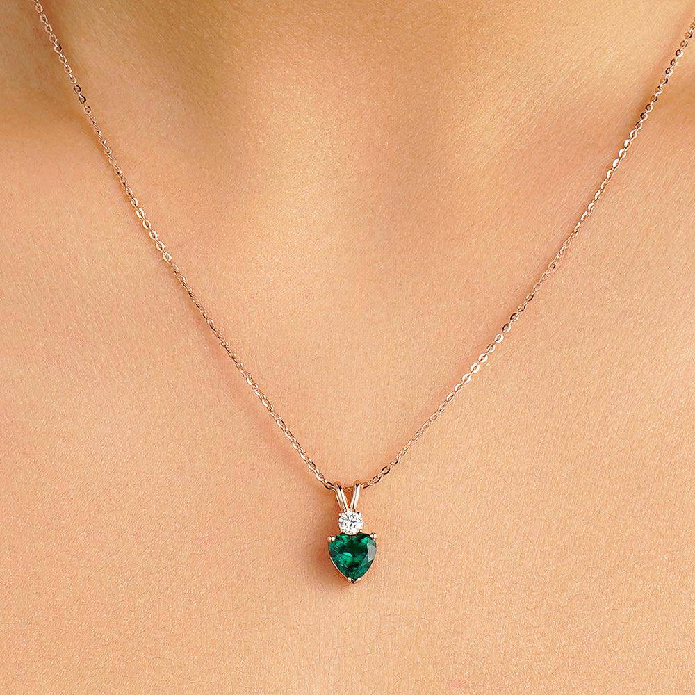 1.8 Carat Heart Emerald Solitaire Pendant with White Sapphire Accents - Elegant Jewelry Gift for Valentine's Day, Anniversary & Special Occasions
