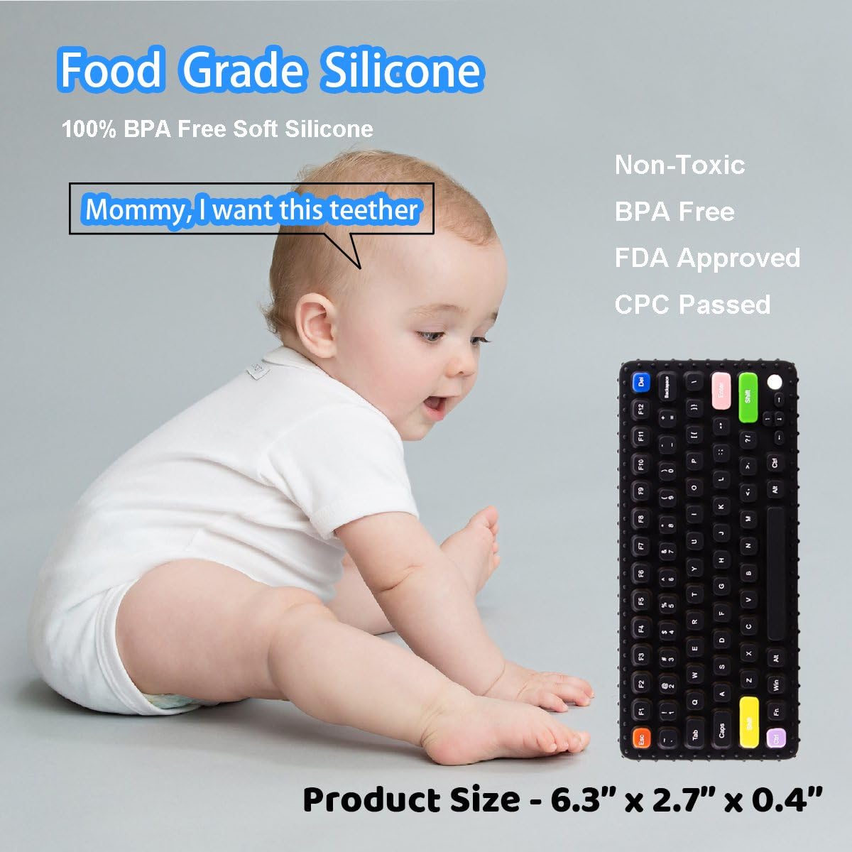 Soft Silicone Baby Keyboard Teether Toy - Safe for 0-12 Months - Perfect for Teething & Soothing During Breastfeeding