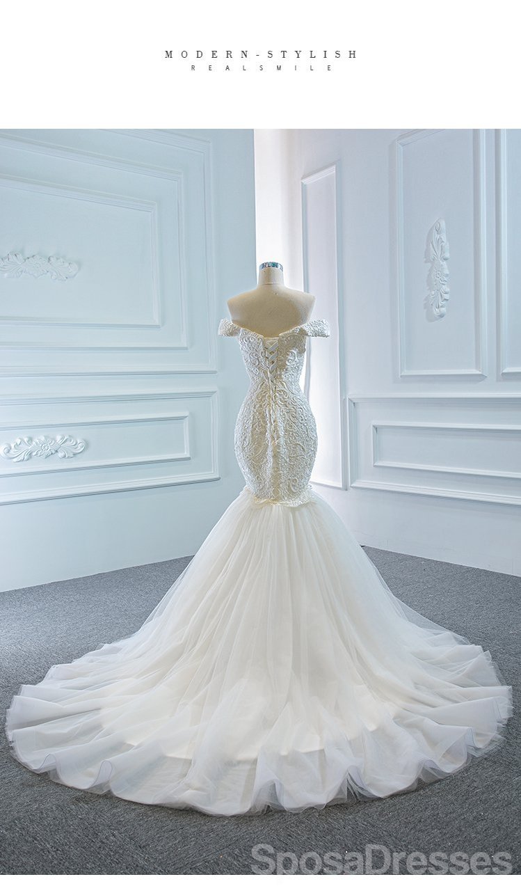 Elegant Off Shoulder Lace Mermaid Wedding Dress - Romantic A-Line Bridal Gown WD717 | Perfect for Beach Weddings, Vow Renewals & Formal Evening Ceremonies