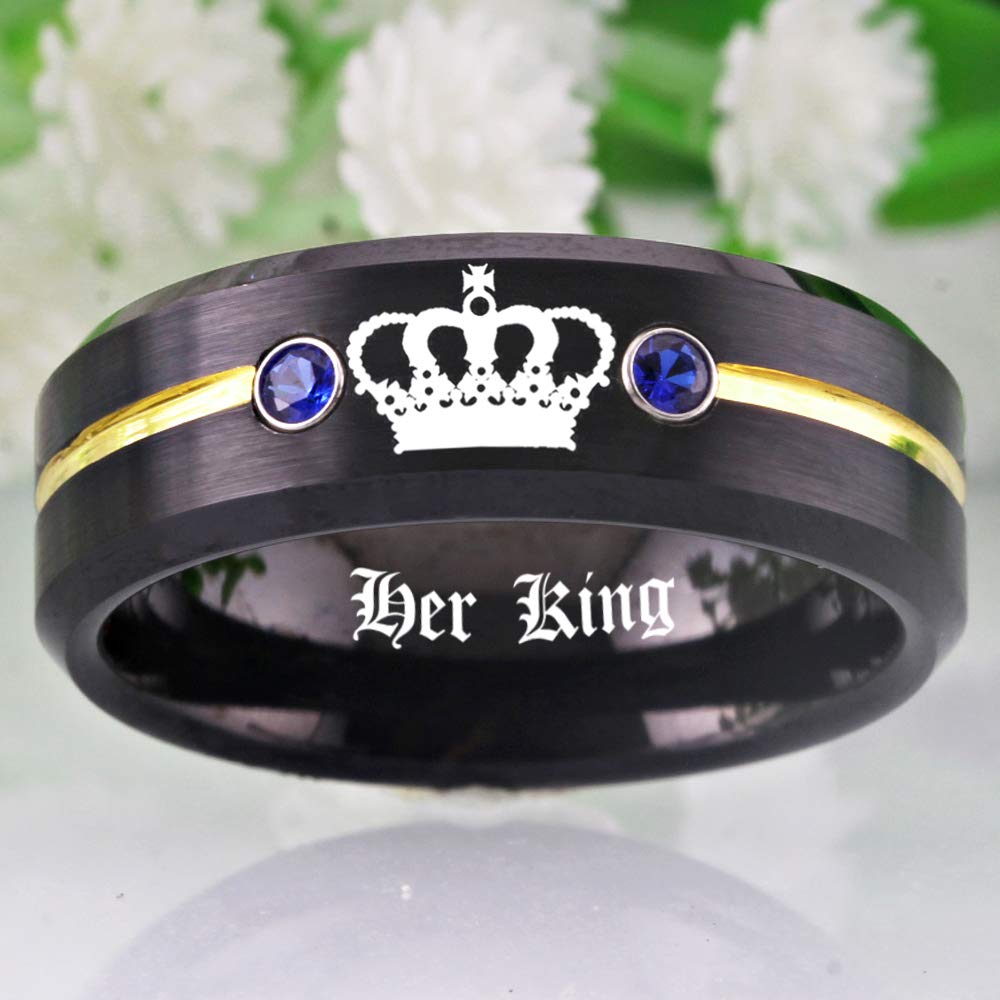 Custom Engraved His & Hers Tungsten Carbide Wedding Rings Set - King & Queen Matching Couple Bands with CZ Stones | Anniversary, Engagement, Promise Rings for Him & Her | Perfect for Weddings, Vow Renewals & Romantic Gifts