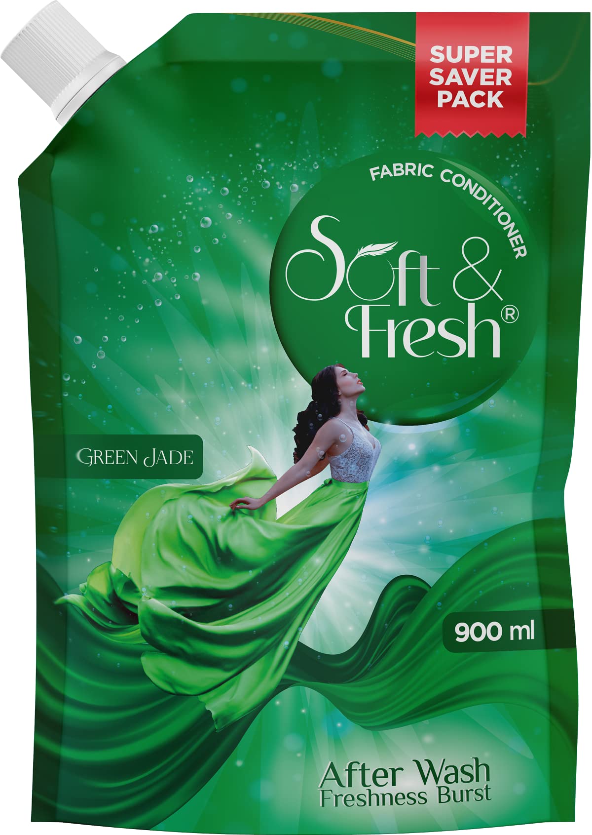 Premium Green Jade Fabric Softener Refill Pouch 900ml - Ultra Soft & Long-Lasting Freshness for Clothes | Ideal for Laundry, Baby Clothes & Sensitive Skin