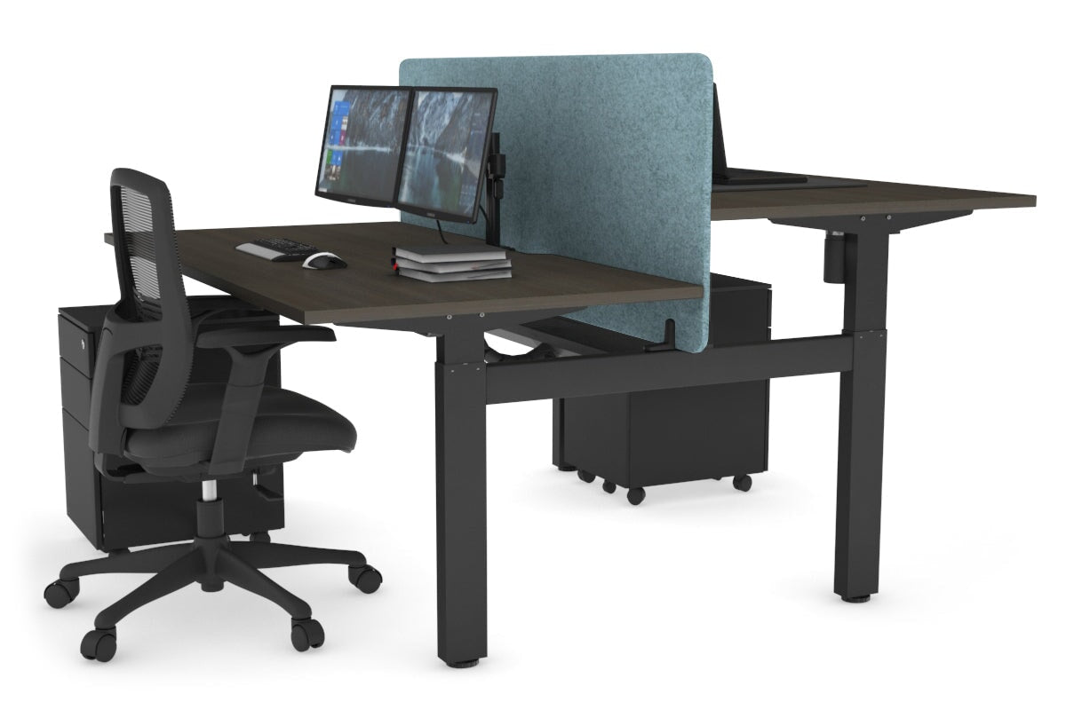 Adjustable 2-Person H Bench Workstation with Black Frame - 1400L x 800W, Cable Management Scallop | Perfect for Office, Home Workspace & Collaborative Environments