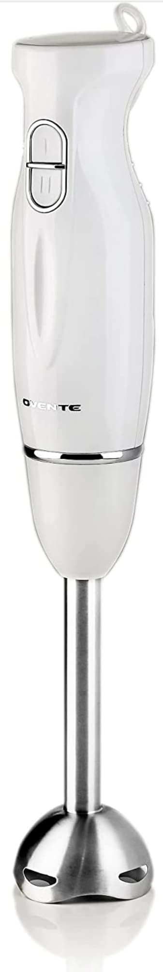 OVENTE 300W Electric Hand Blender - Immersion Stick Mixer with Stainless Steel Blades, 2 Speed Settings for Smoothies, Shakes, Purees & Baby Food - Portable & Easy to Clean (White, HS560W) - Perfect for Kitchen, Baking & Healthy Meal Prep