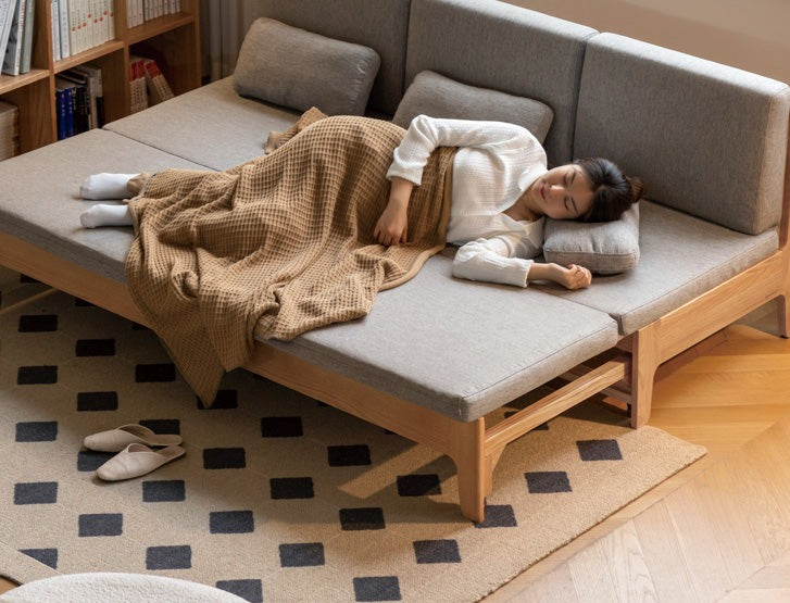 Oak Solid Wood Sleeper Sofa - Convertible Sofa Bed for Small Spaces, Guest Room & Living Room | Durable & Stylish Furniture for Home & Office
