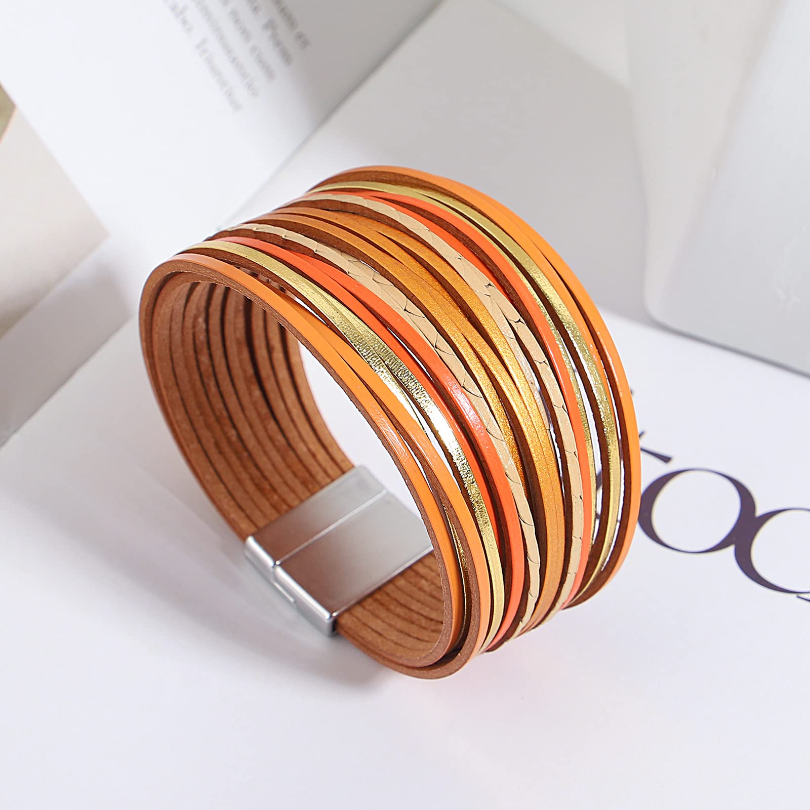 Hotoo Handmade Layered Leather Bracelets for Women & Men - Stackable Chunky Cuff Bracelet Wristband Bangle Gift Set (Perfect for Casual Wear, Boho Style & Gift Giving)