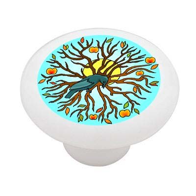Peach Tree Bird Ceramic Drawer Knob - Handcrafted Cabinet Pull for Kitchen, Bathroom & Furniture - Vintage Home Decor Upgrade