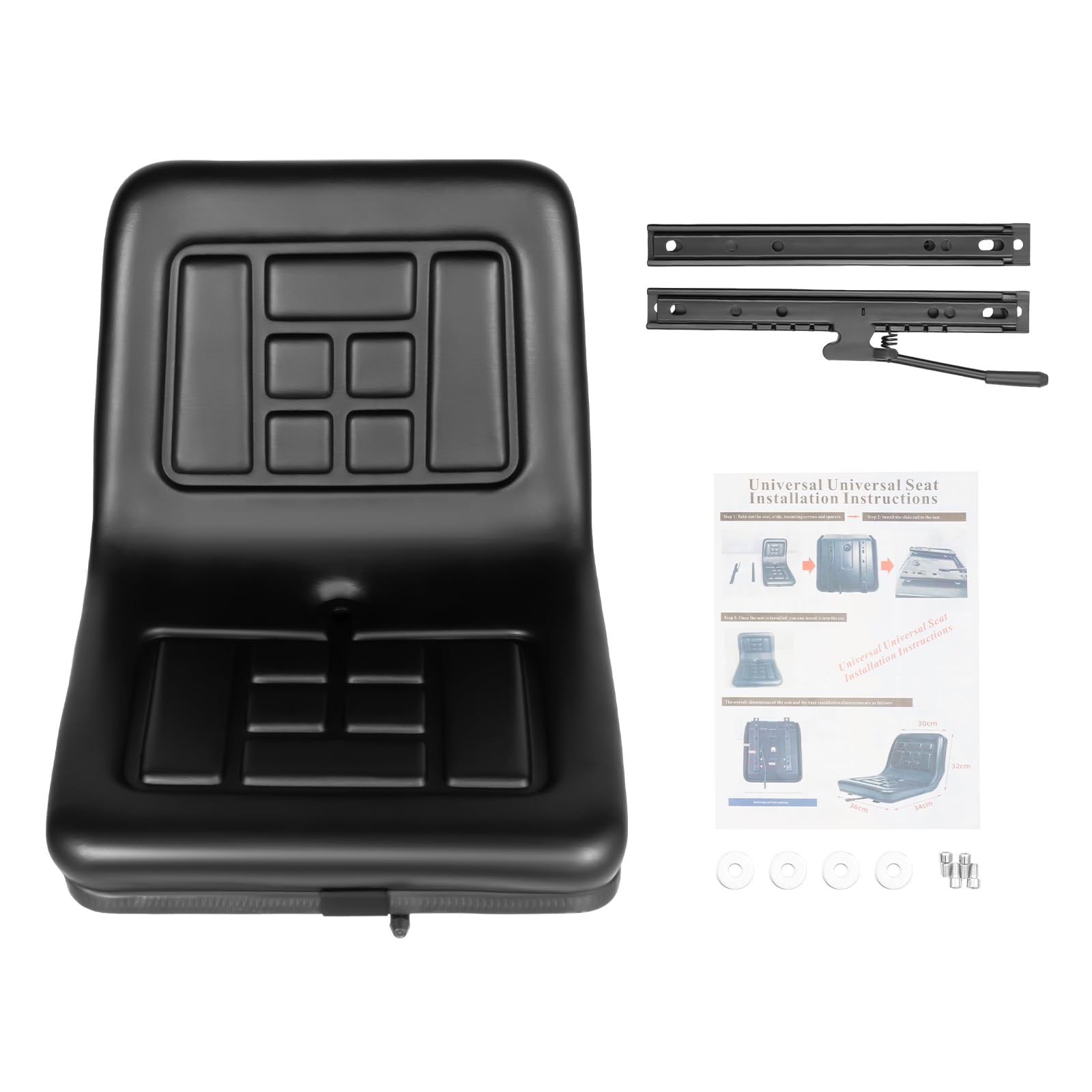 Universal Lawn Tractor Seat - Adjustable High Back Replacement Mower Seat with Central Drain Hole & Mounting Bolt Patterns - Fits Skid Steer, Mowers, Dumpers & Diggers - Perfect for Landscaping, Farming & Construction Equipment