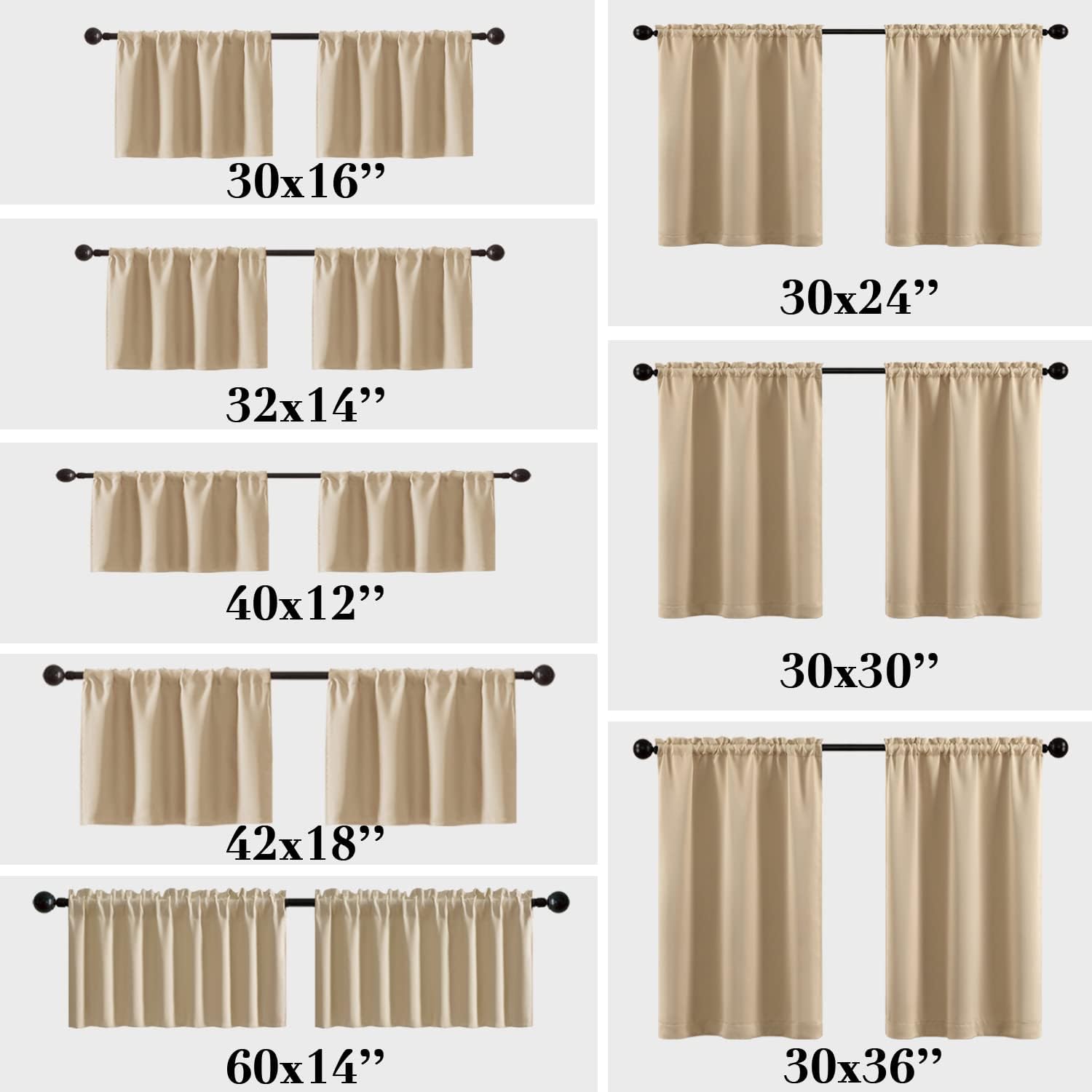 XTMYI Blackout Small Curtains for Basement Windows - Set of 2 Pack, Room Darkening Valances in Natural Beige for Living Room & Bedroom - Perfect for Privacy, Light Control & Home Decor