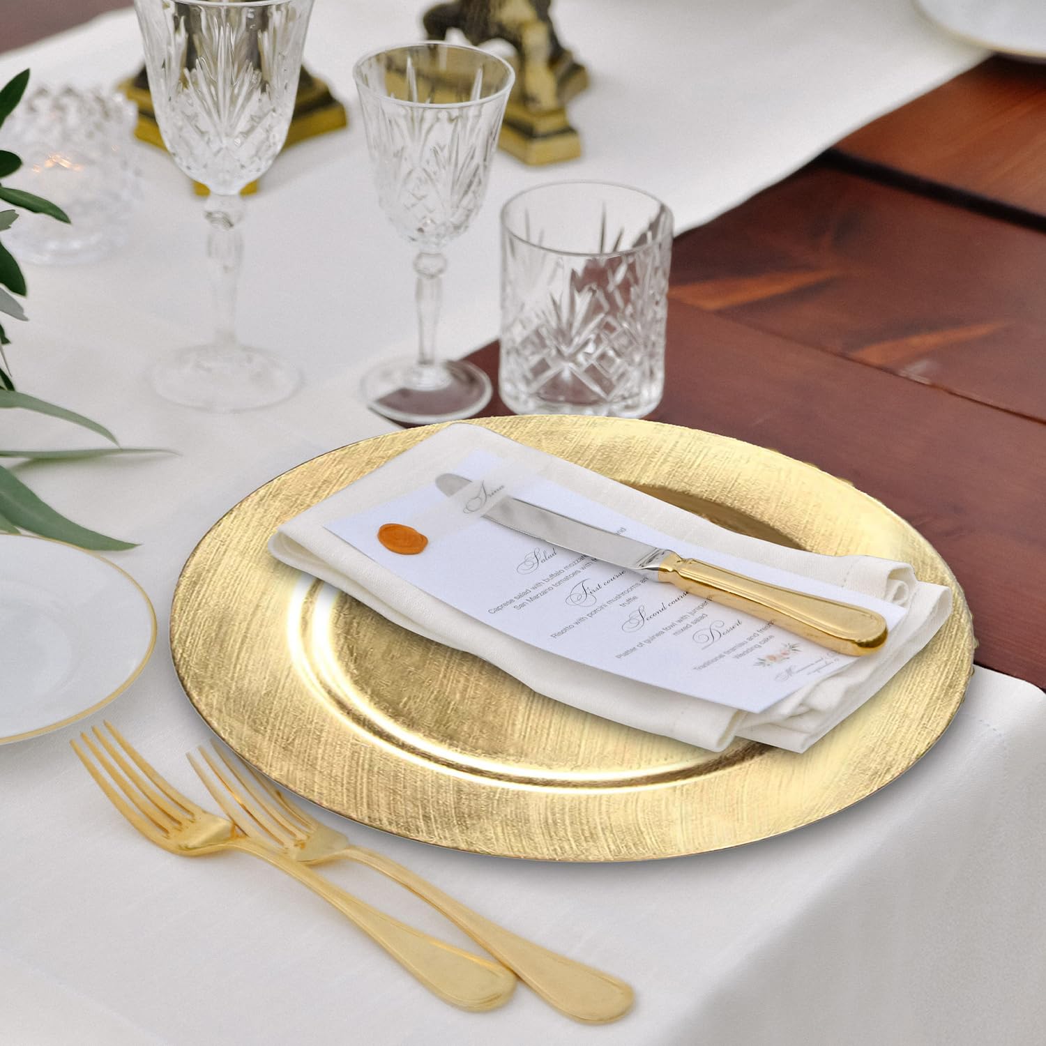 24 Pack 13 Inch Gold Plastic Charger Plates - Heavy Duty & Durable Fancy Dinner Plates for Weddings, Parties, Events - Elegant Table Setting for Formal Dinners, Banquets, and Special Occasions