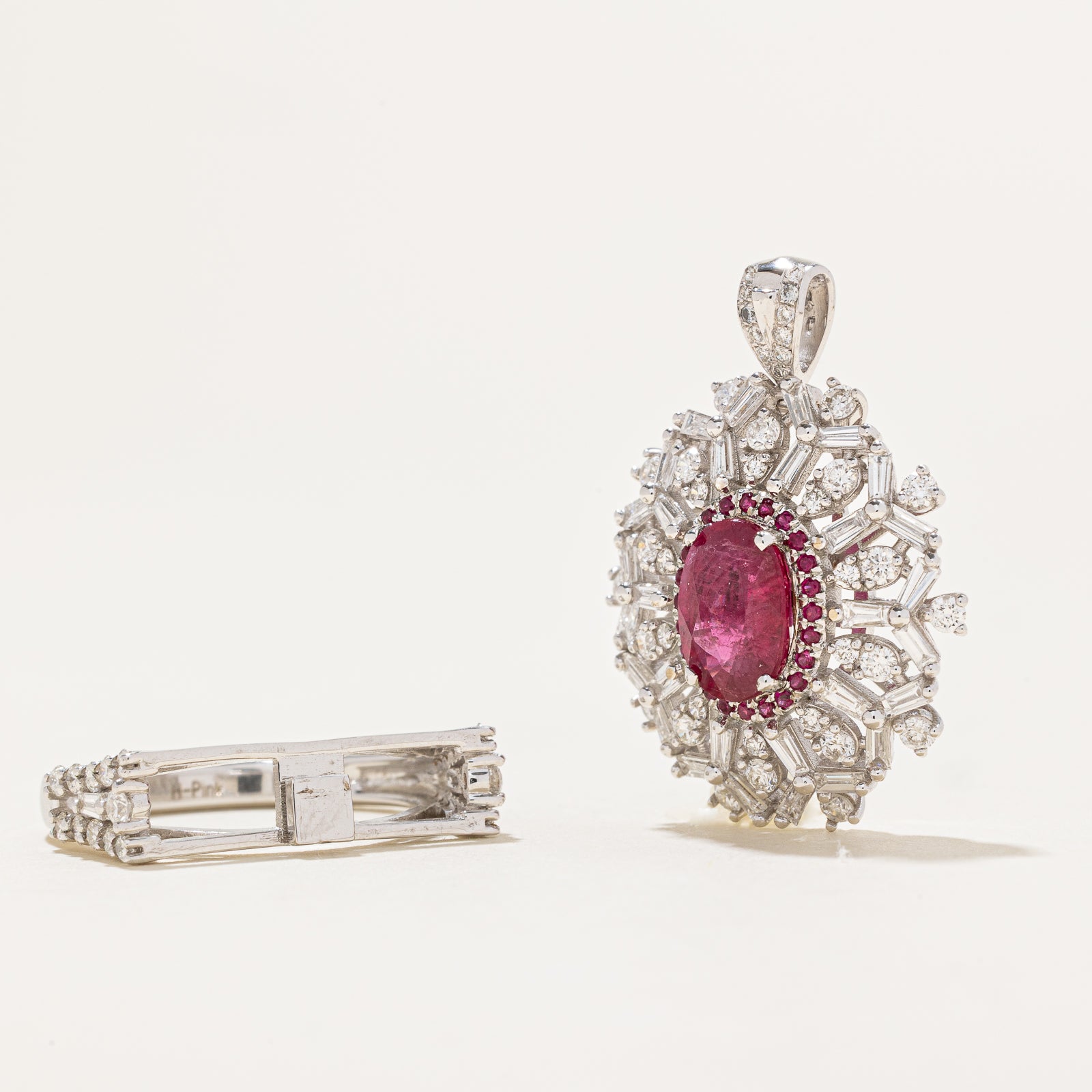 GRS Certified Natural Unheated Ruby & Diamond Convertible Cocktail Ring & Pendant - 2.16ct Ruby & 1.55ctw Diamonds - Size 6.5 - Elegant Jewelry for Evening Parties, Weddings & Special Occasions