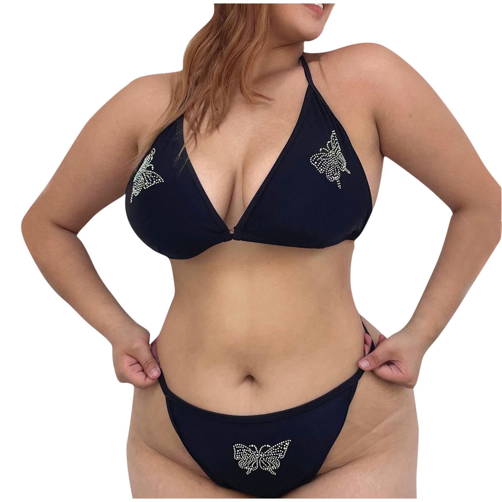 Wirefree Women's Swimsuits - Sequins Solid Plus Size Bikini Set with Padded Comfort for Summer Beachwear | Perfect for Pool Parties, Vacations & Tropical Getaways
