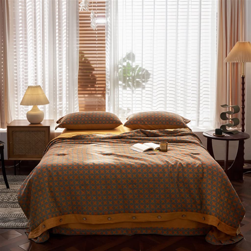Breathable Double-Layer Gauze Summer Quilt Set - 100% Cotton Jacquard Bedding - 220x240cm King Size - Lightweight Air Conditioning Blanket for Hot Sleepers - Perfect for Bedroom, Guest Room & Dormitory Use