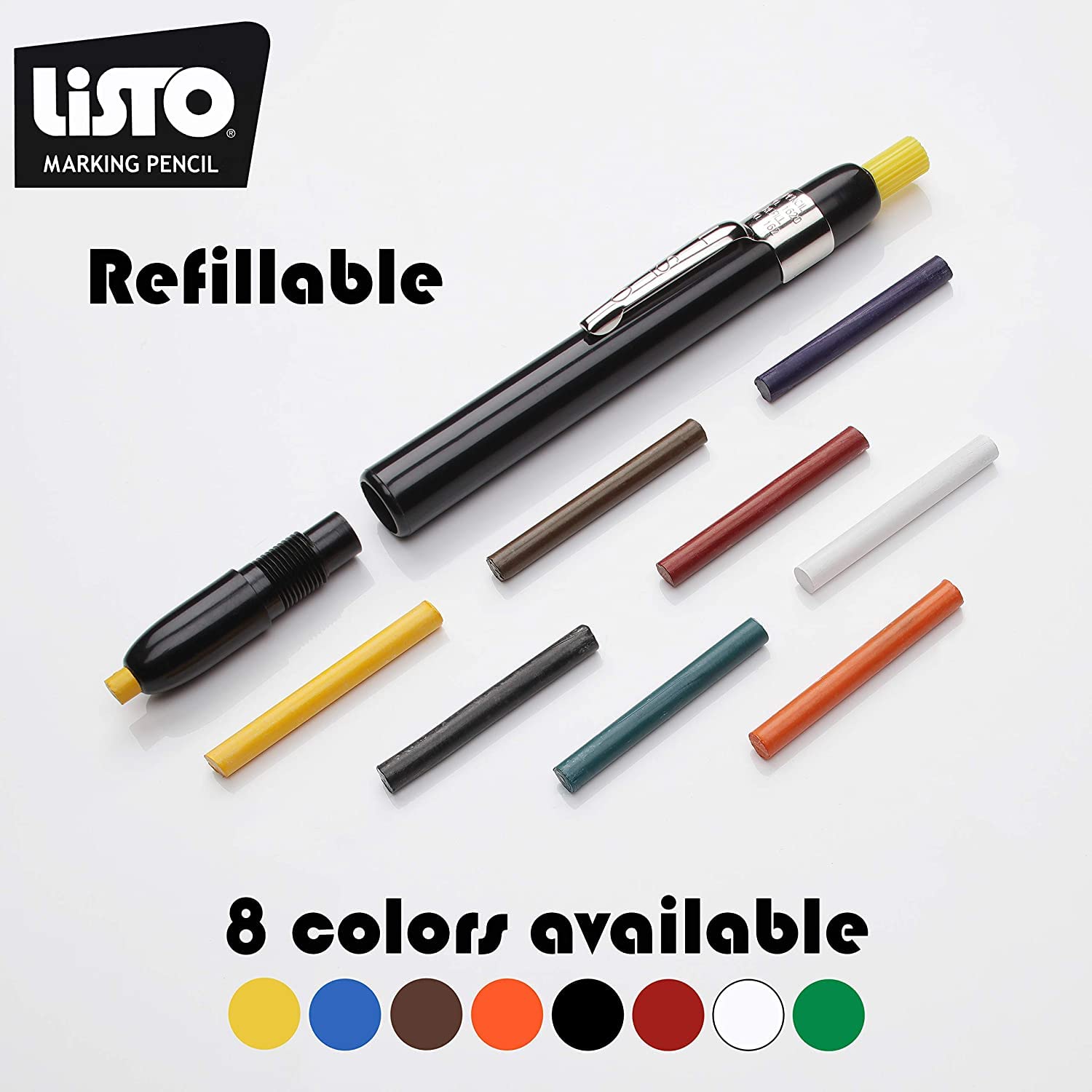 Listo 1620 & 162 Wax Marking Pencils Set - 12 Green China Markers with 72 Refill Leads & 1 Bonus Orange Pencil - Grease Pencils for Wood, Metal, Glass & Fabric Marking - Ideal for Construction, Crafts & DIY Projects