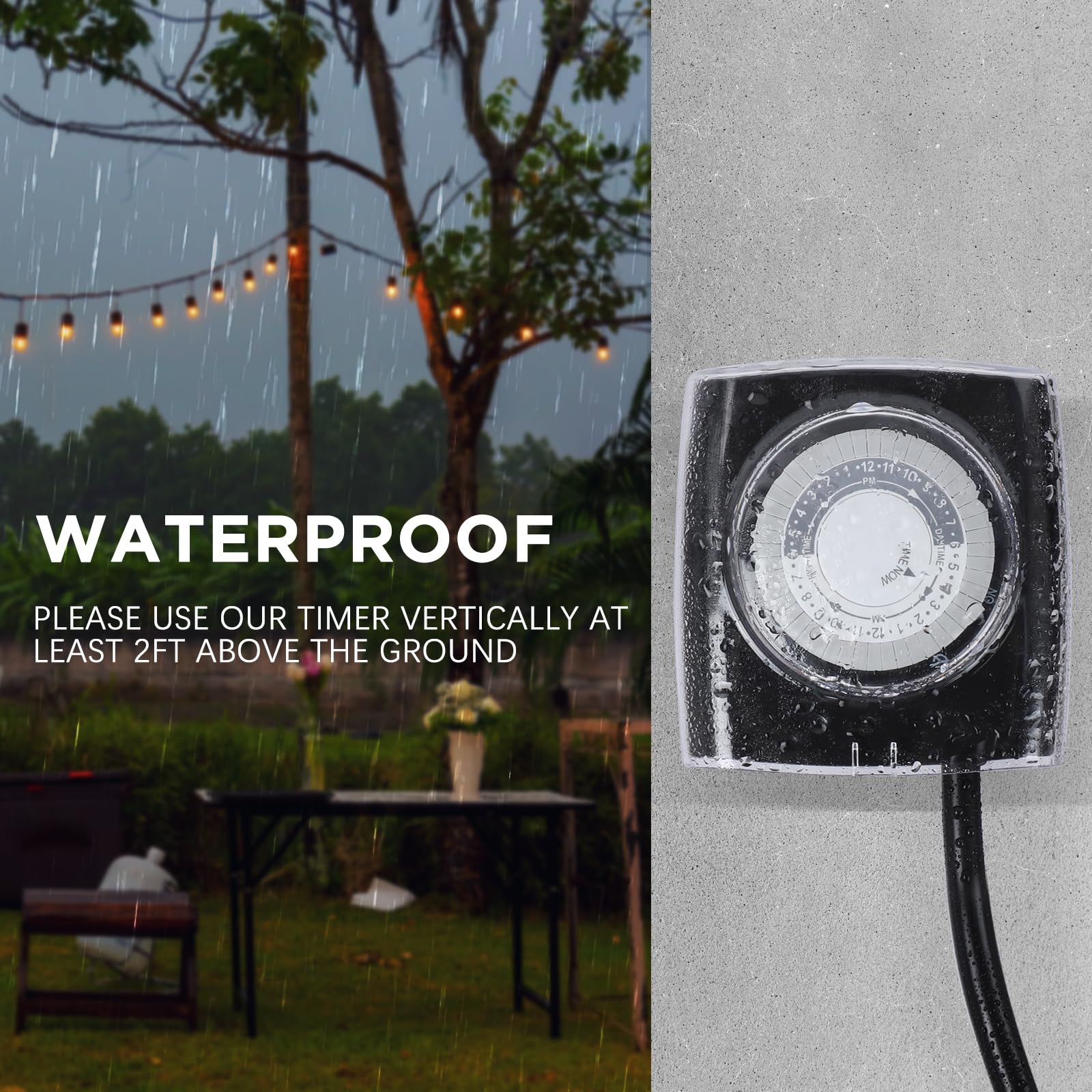 G-Homa Outdoor Mechanical 24 Hour Timer - Waterproof Light Timer with 18 Inch Cord & Protective Cover (15A 3/4HP, CSA Certified) - Perfect for Pool Pumps, Engine Block Heaters, Holiday Lights & Garden Irrigation