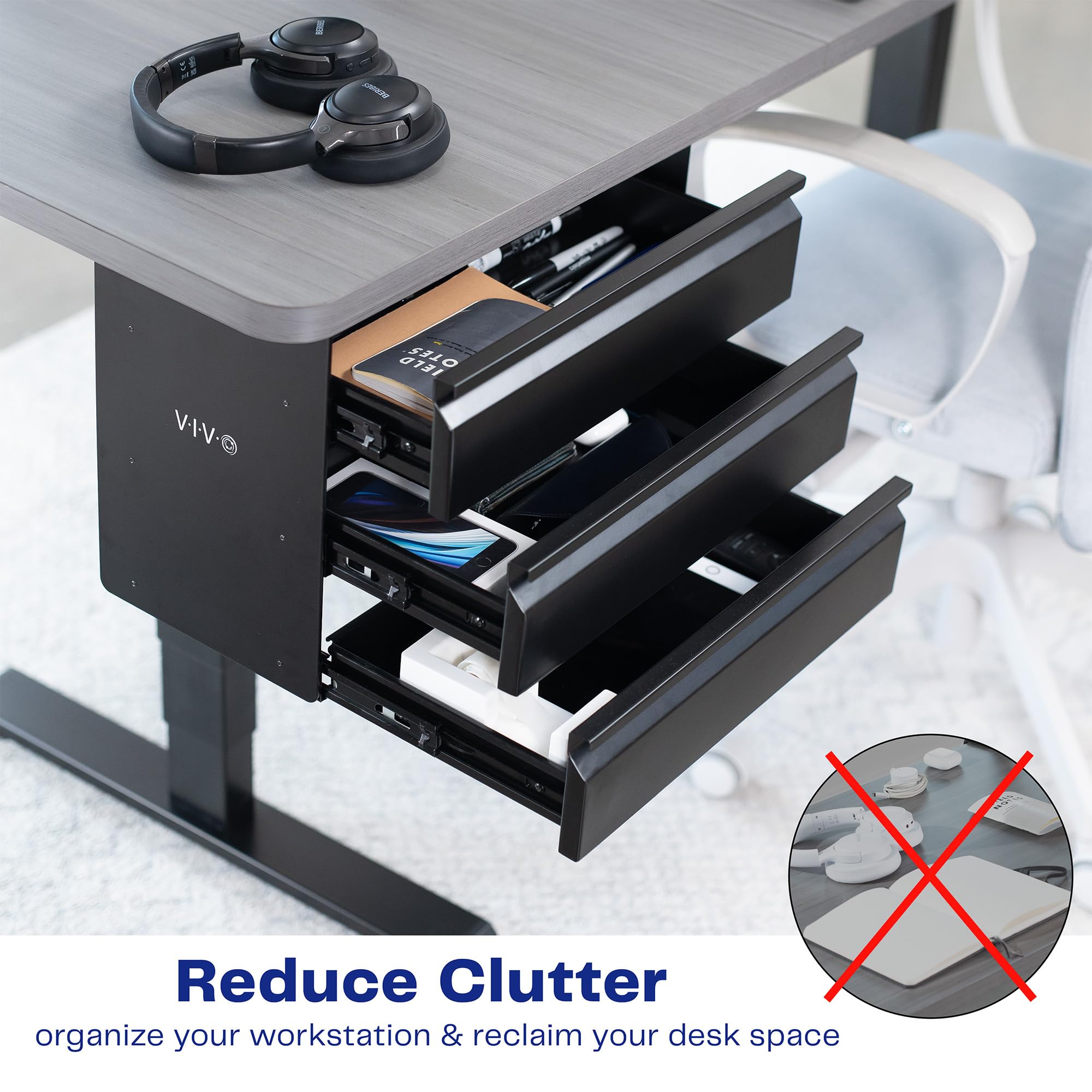 VIVO 16 Inch Under Desk Mounted Sliding Pull-Out 3 Tier Drawer Organizer - Black DESK-DR03 | Space Saving Vertical Storage for Office & Standing Desk | Perfect for Files, Stationery & Office Supplies Organization