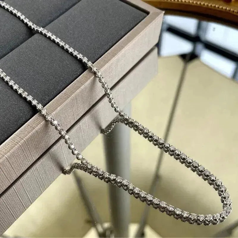 18K White Gold 4CT Tennis Necklace for Women | Real Diamond Jewelry | 40CM Length Au750 | Perfect for Wedding, Banquet, Party & Anniversary Gifts