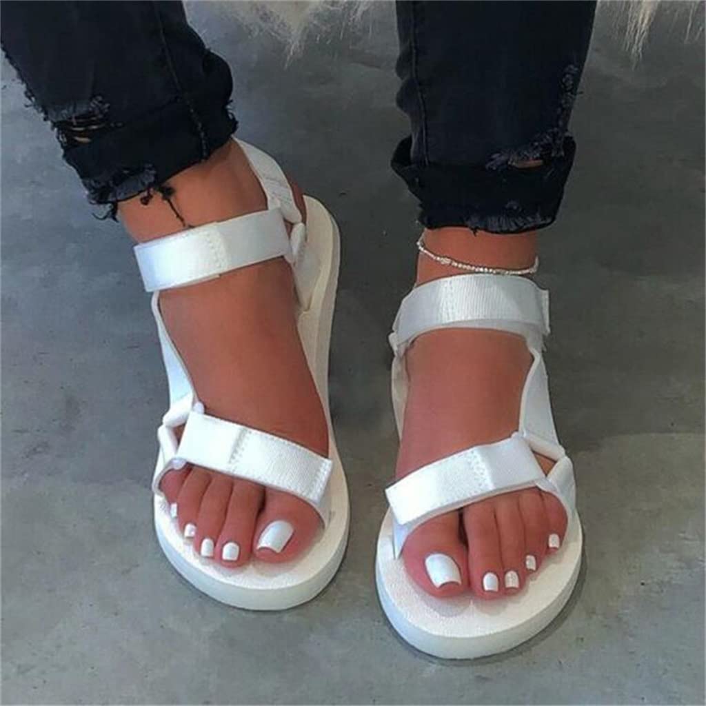 Women's Soft Slip-On Sandals with Buckle Strap - Comfortable Foam Sole Durable Casual Shoes for Beach, Outdoor & Everyday Wear (White, Size 38)