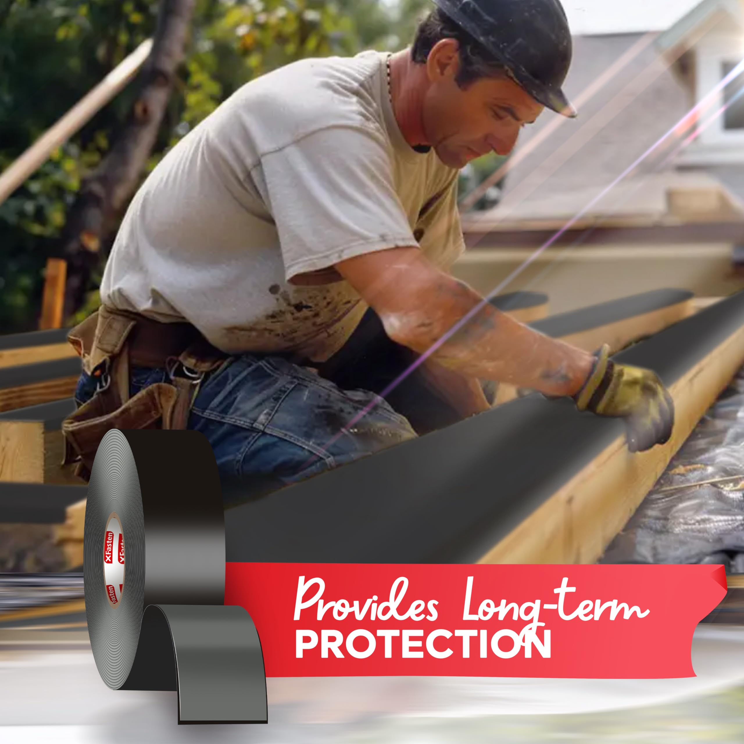XFasten 2 Inch x 50 Feet Butyl Joist Tape (24-Pack) - Waterproof Deck Flashing Tape for Roofing, Decking & Construction | Professional Sealant for Waterproofing & Protection - Black
