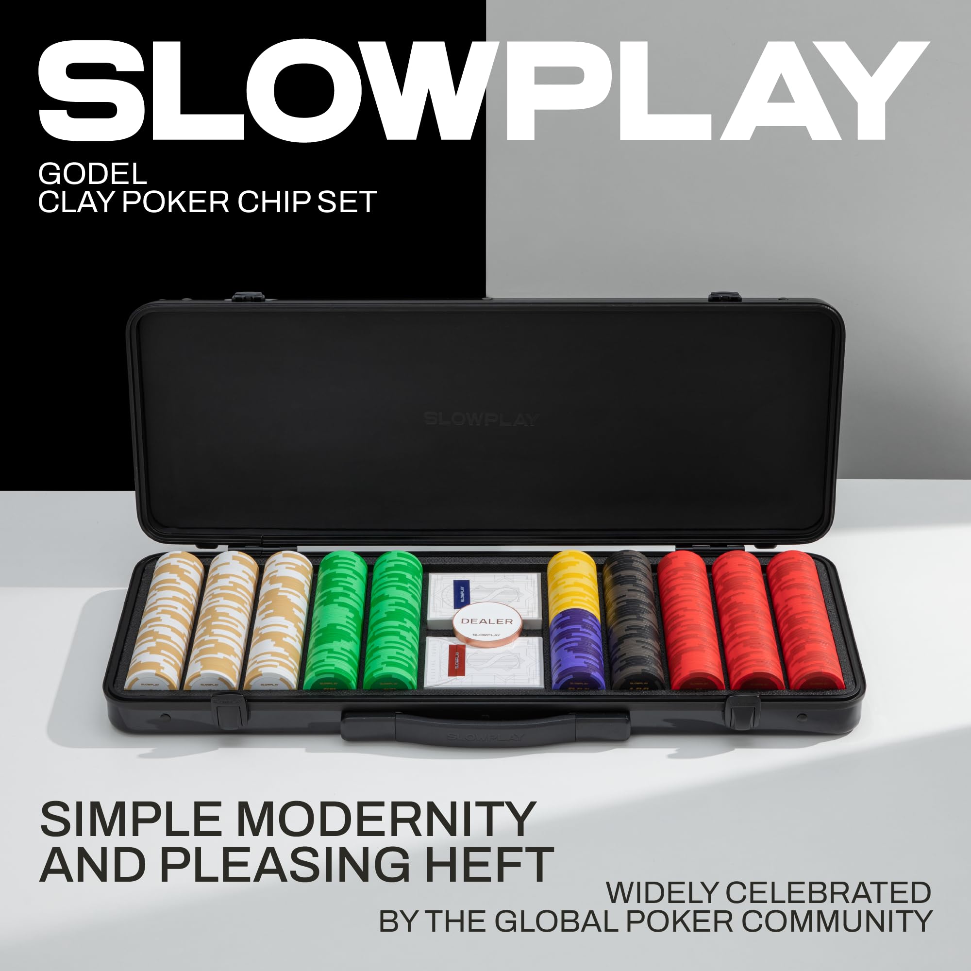 SLOWPLAY Godel 14g Clay Poker Chips Set - 500 PCS Texas Hold'em Casino Chips with Numbered Values & Premium German Polycarbonate Case | Durable Poker Accessories for Home Games, Casino Nights & Poker Tournaments | Perfect Gift for Poker Players & Card Game Enthusiasts