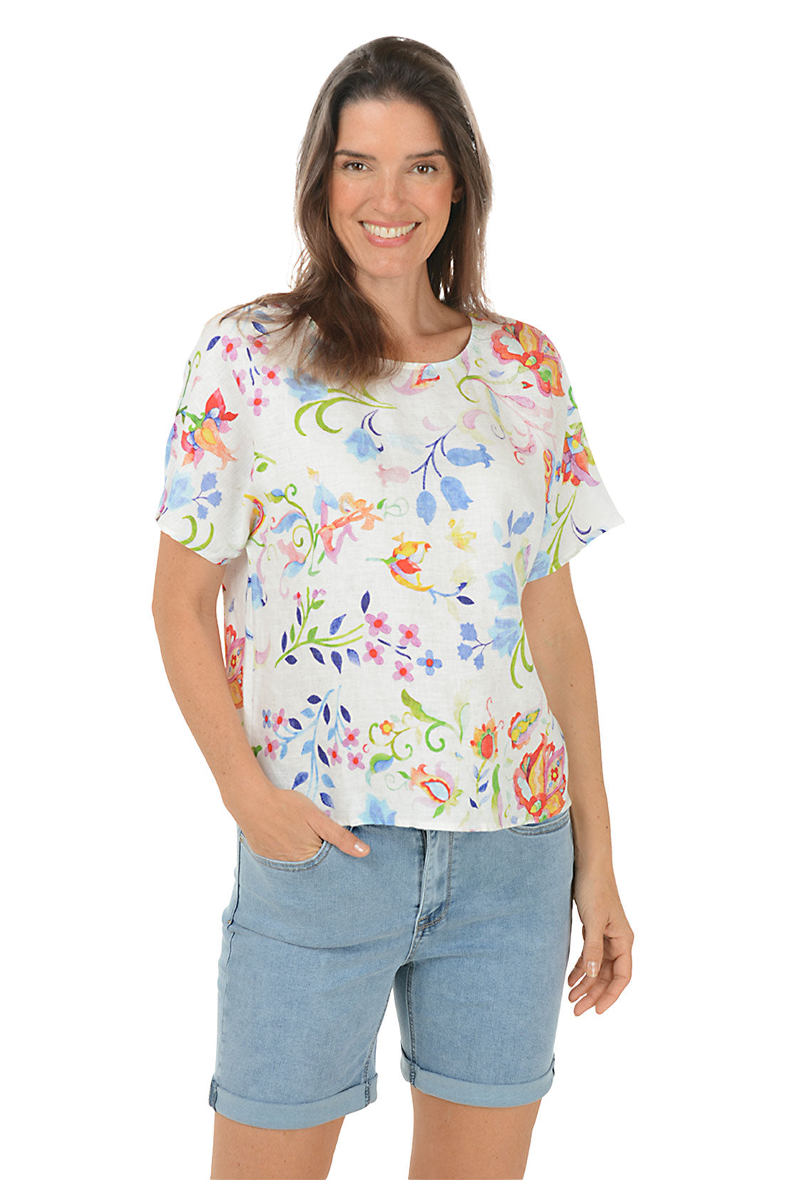 Floral Utopia Women's Linen Blouse - Soft Breathable Summer Tops for Casual Wear & Office Outfits