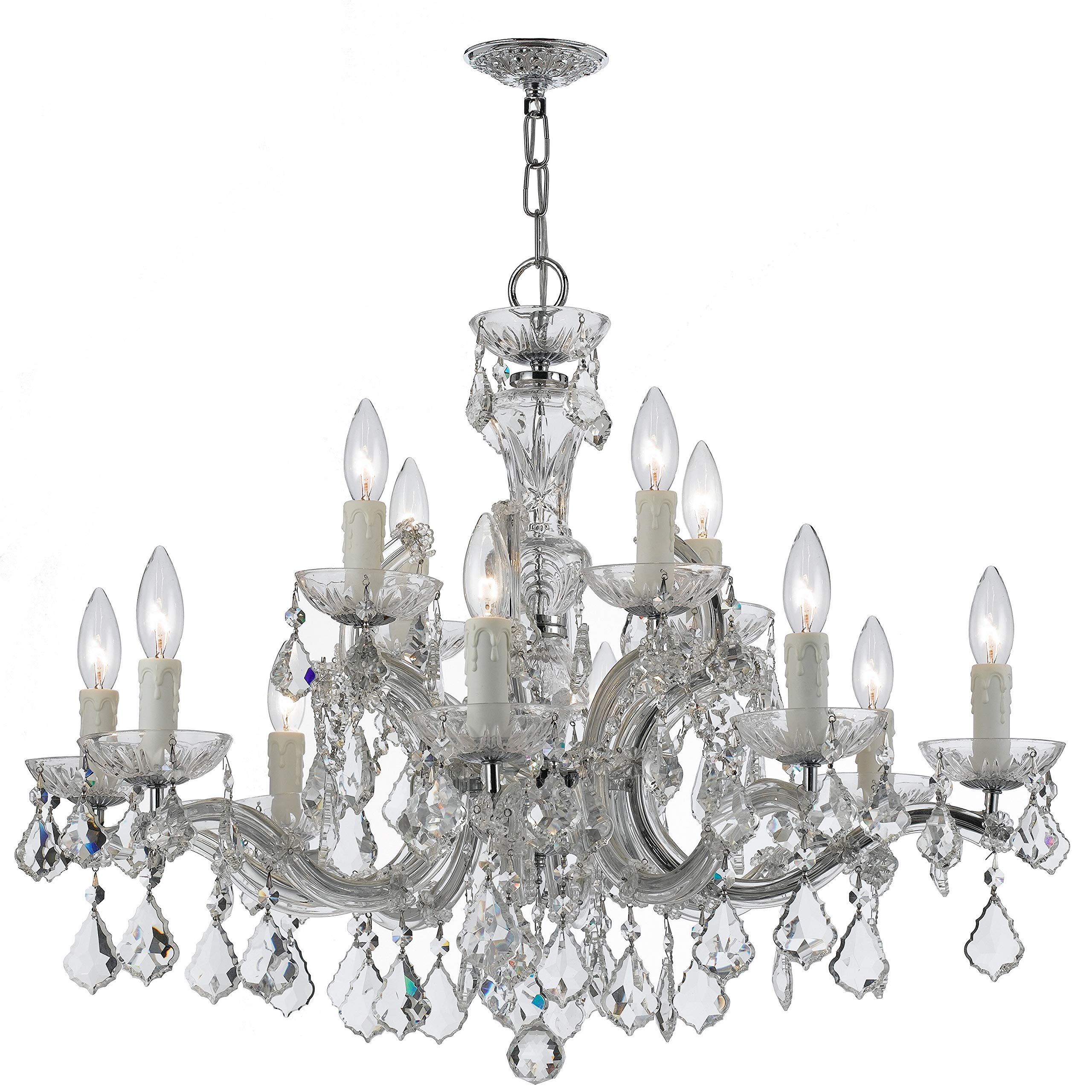 12-Light Chrome & Crystal Chandelier - Clear Traditional Wrought Iron Ceiling Light Fixture for Dining Room, Living Room, Bedroom & Foyer Decor