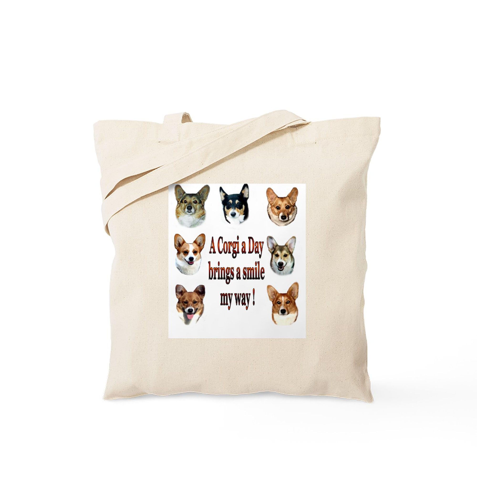 CafePress Corgi A Day Brings A Smile Canvas Tote Bag - Reusable Natural Shopping Bag for Groceries, Beach & Daily Use