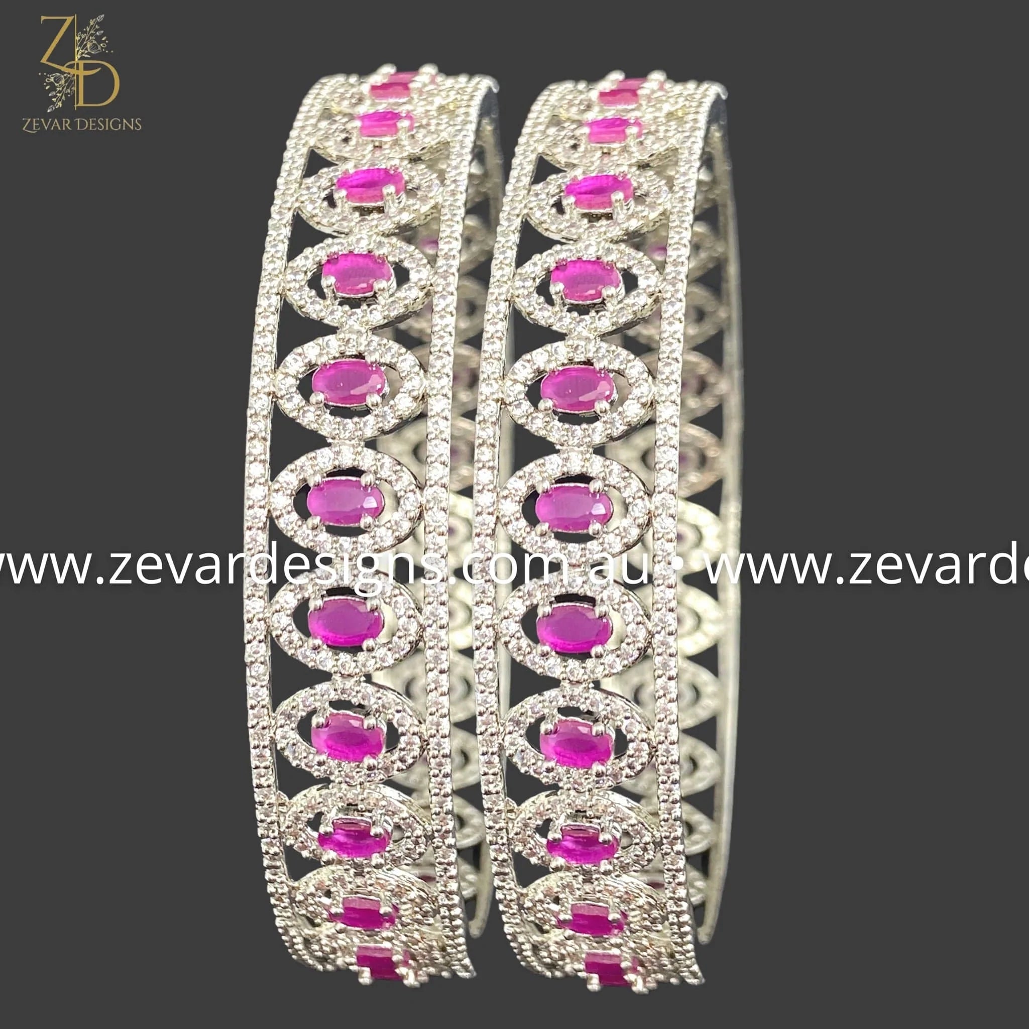 AD Bangles - Elegant Ruby & White Rhodium Plated Bracelets for Women | Perfect for Weddings, Parties & Special Occasions