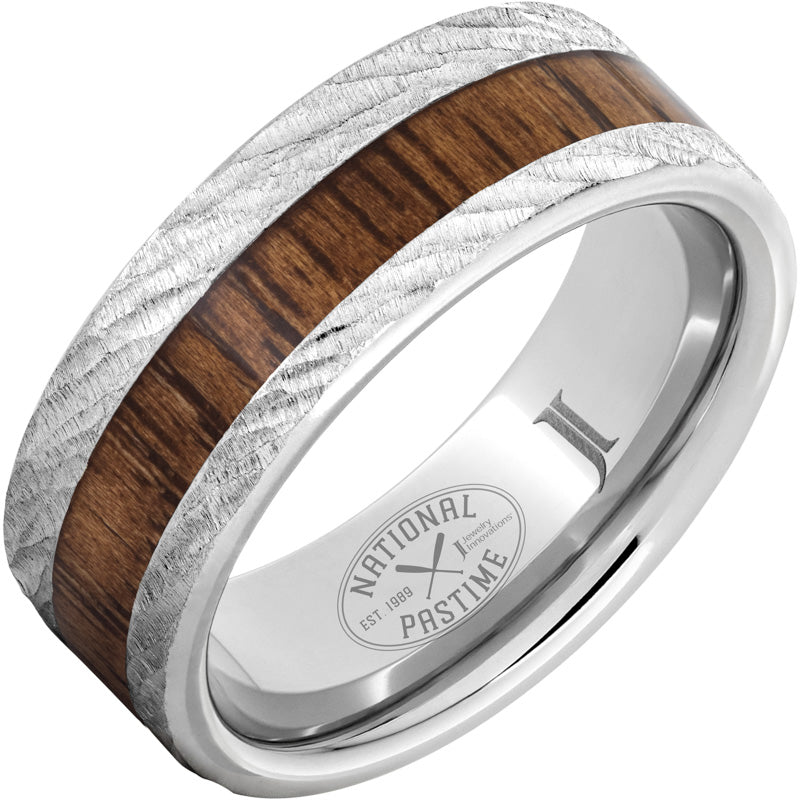 Vintage Baseball Bat Wood Inlay Ring - National Pastime Collection™ Serinium® Band with Hickory Wood & Bark Finish - Perfect for Baseball Fans, Sports Enthusiasts & Unique Gift Occasions