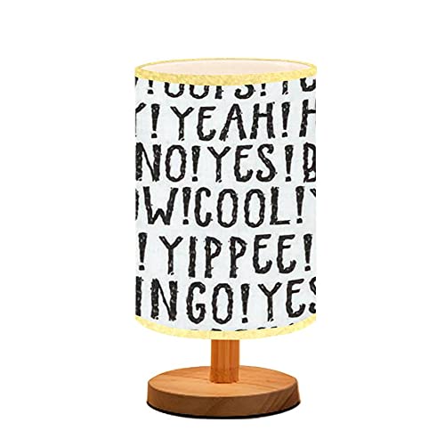 Minimalist Black and White Pattern Wooden Nightstand Lamp with Flaxen Fabric Shade - Handwritten Font Bedside Lighting for Bedroom, Living Room & Nursery - Perfect for Reading, Breastfeeding and Relaxing