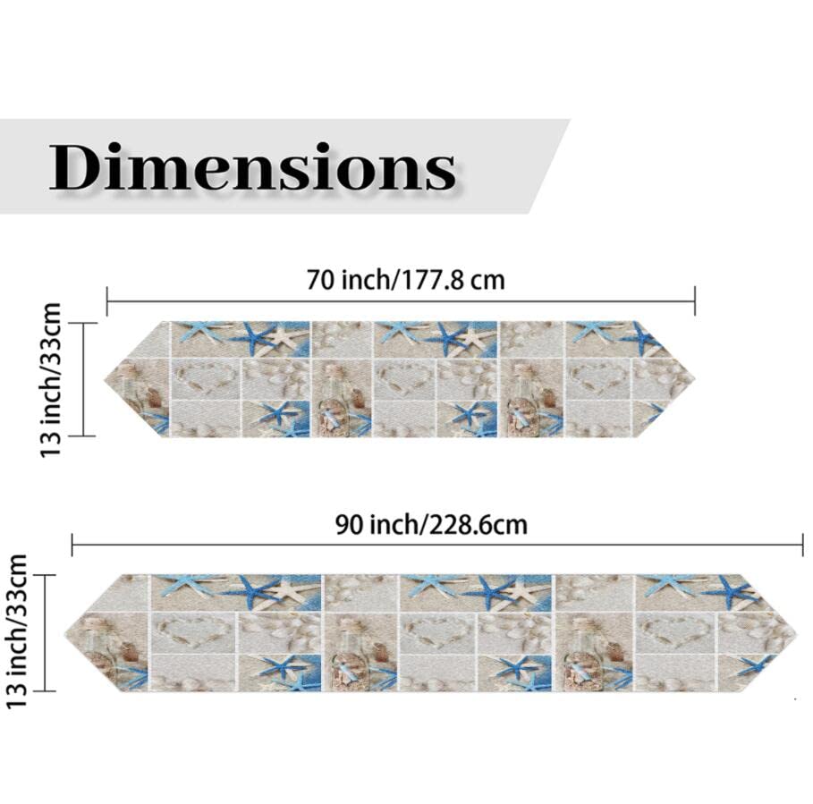 AUUXVA 13x70 Inches Long Beach Seashell Print Polyester Table Runner - Summer Coastal Decor for Kitchen, Dining Table, Coffee Table, Party & Holiday Banquet Decoration | Perfect for Beach Weddings, Coastal Home Decor & Summer Entertaining