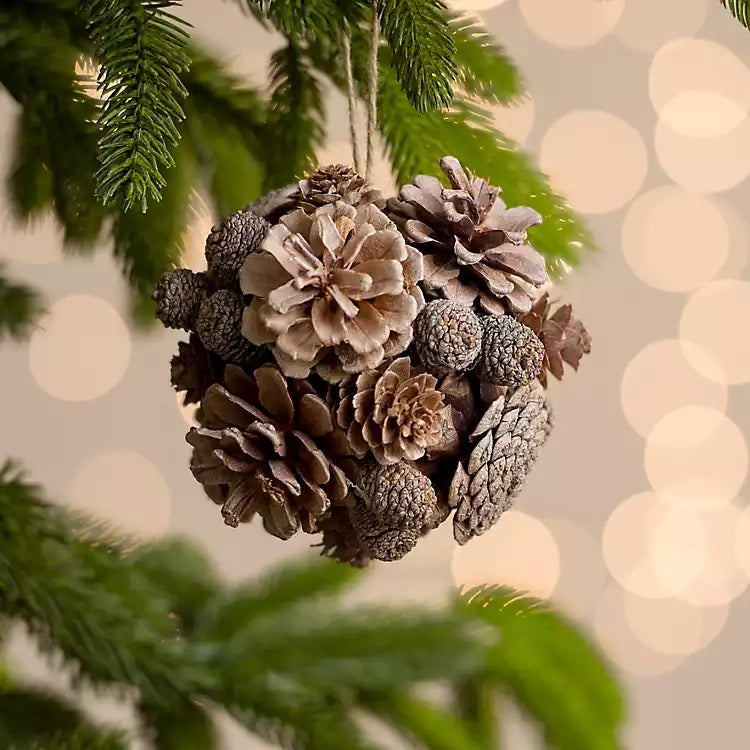 5 Pack Pine Cone Orb Ornaments - Christmas Tree Decorations, Rustic Holiday Decor for Home, Party, and Festive Seasonal Displays
