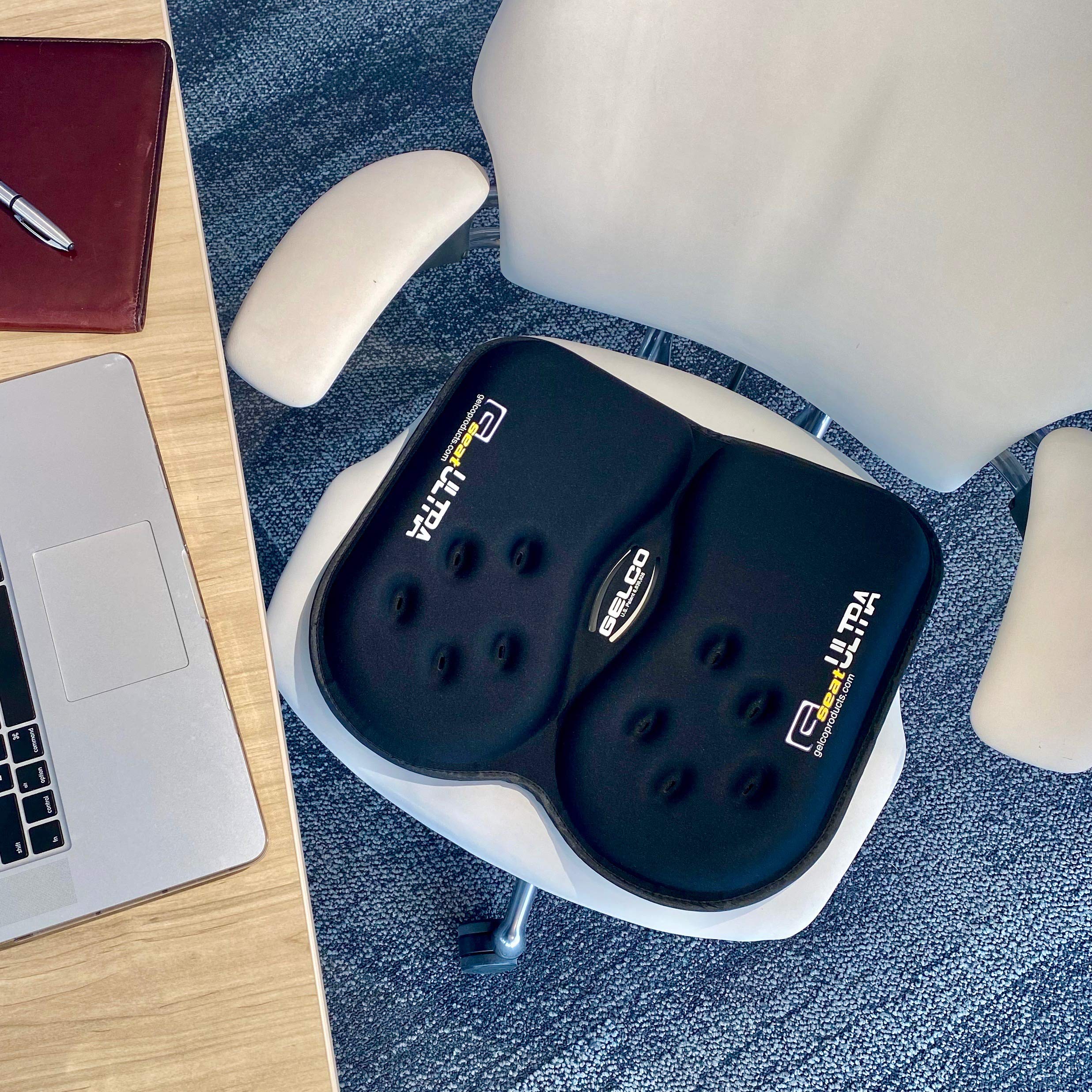 GSeat Ultra Orthopedic Gel & Foam Seat Cushion for Coccyx, Back, Tailbone, Sciatica & Postpartum Pain Relief - Ergonomic Office Chair, Car Seat & Travel Cushion - Black (Perfect for Work, Driving & Long Flights)