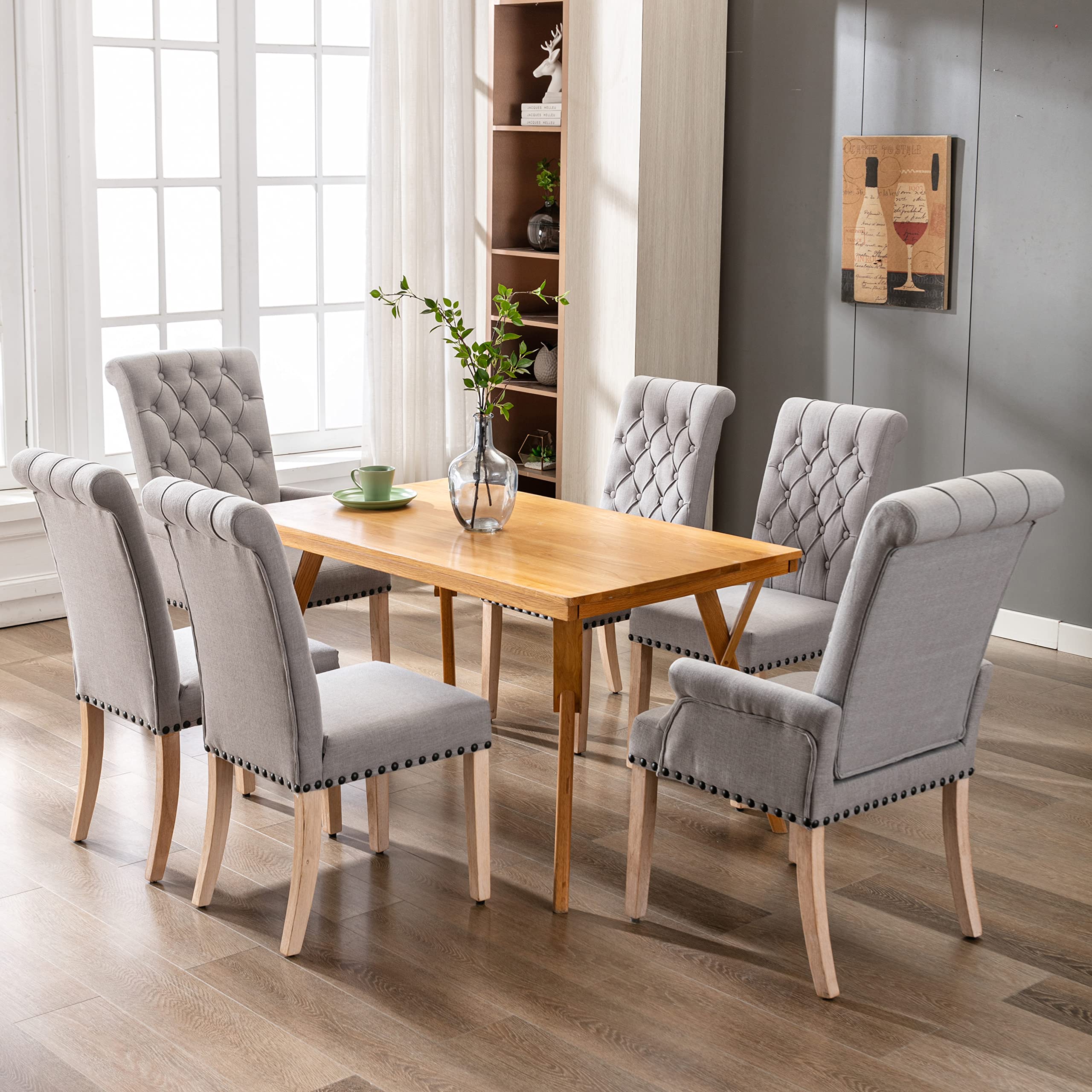 4-Piece Fabric Dining Chair Set - Tufted Upholstered High Back with Nailhead Trim & Solid Oak Wood Legs for Kitchen, Restaurant, Dining Room | Perfect for Home Decor, Family Gatherings & Commercial Use