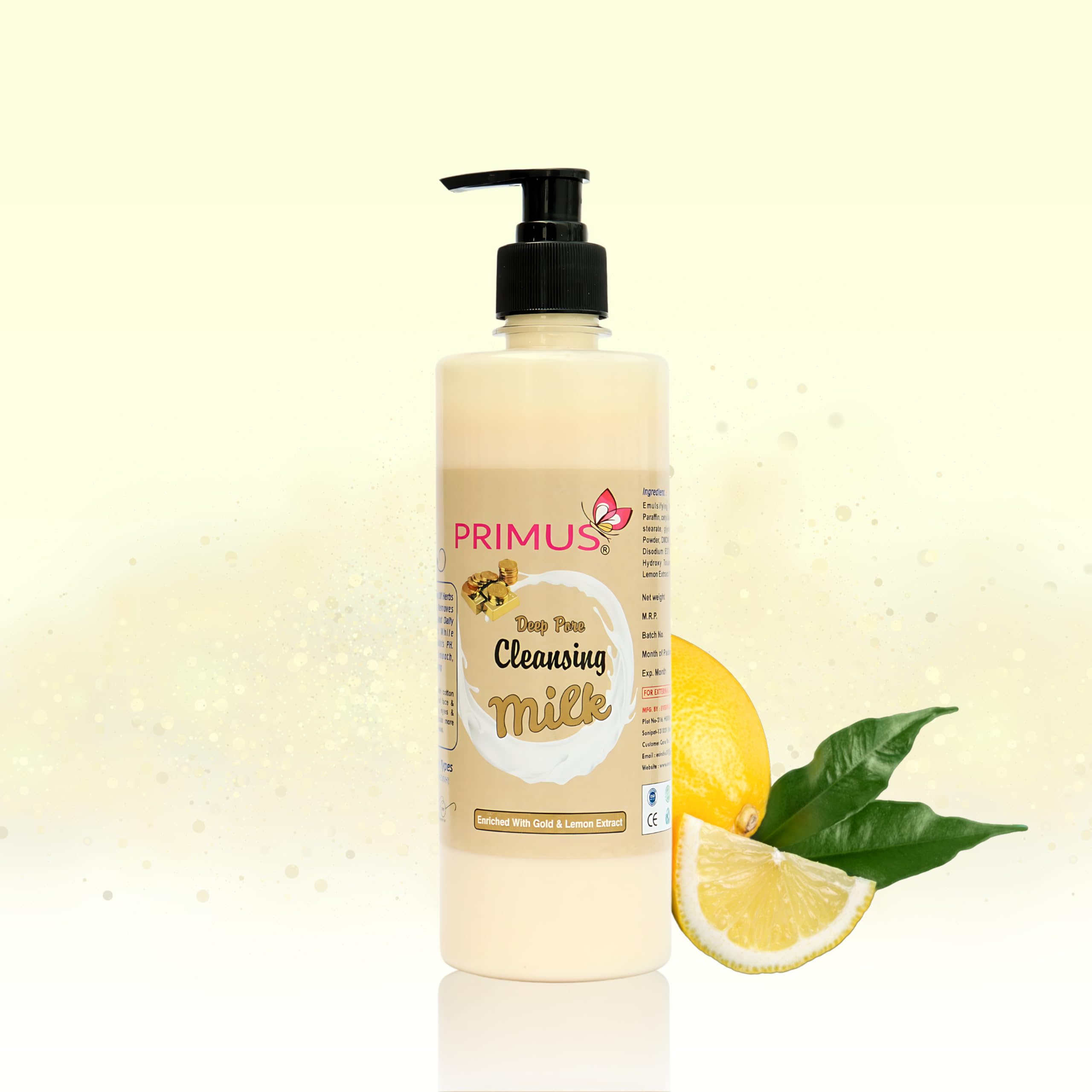 Primus Gold Cleansing Milk with Gold & Lemon Extracts - Ultra Clean & Refreshing Facial Cleanser | 500ml Makeup Remover for All Skin Types | Perfect for Daily Skincare & Travel