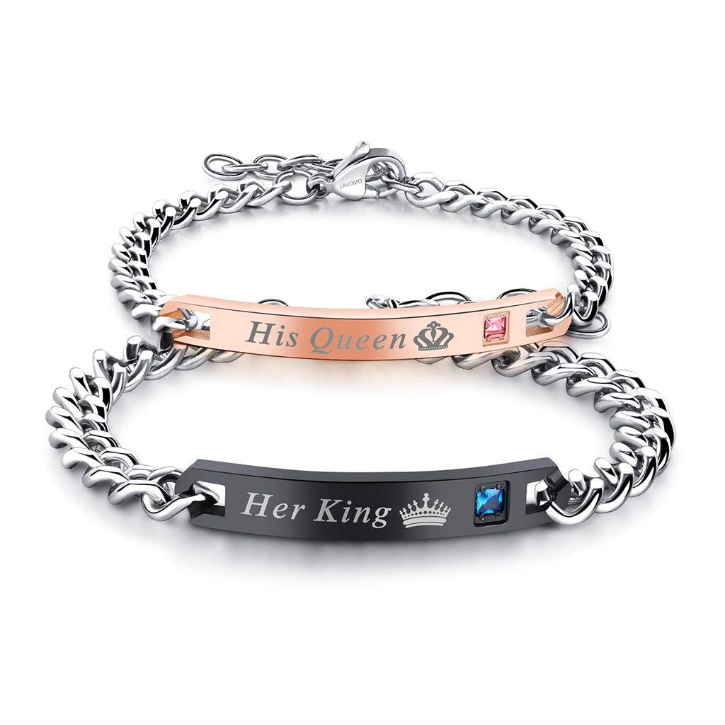 His & Hers Couples Bracelets - King Queen Matching Set for Anniversary Gifts - Perfect for Couples & Romantic Occasions