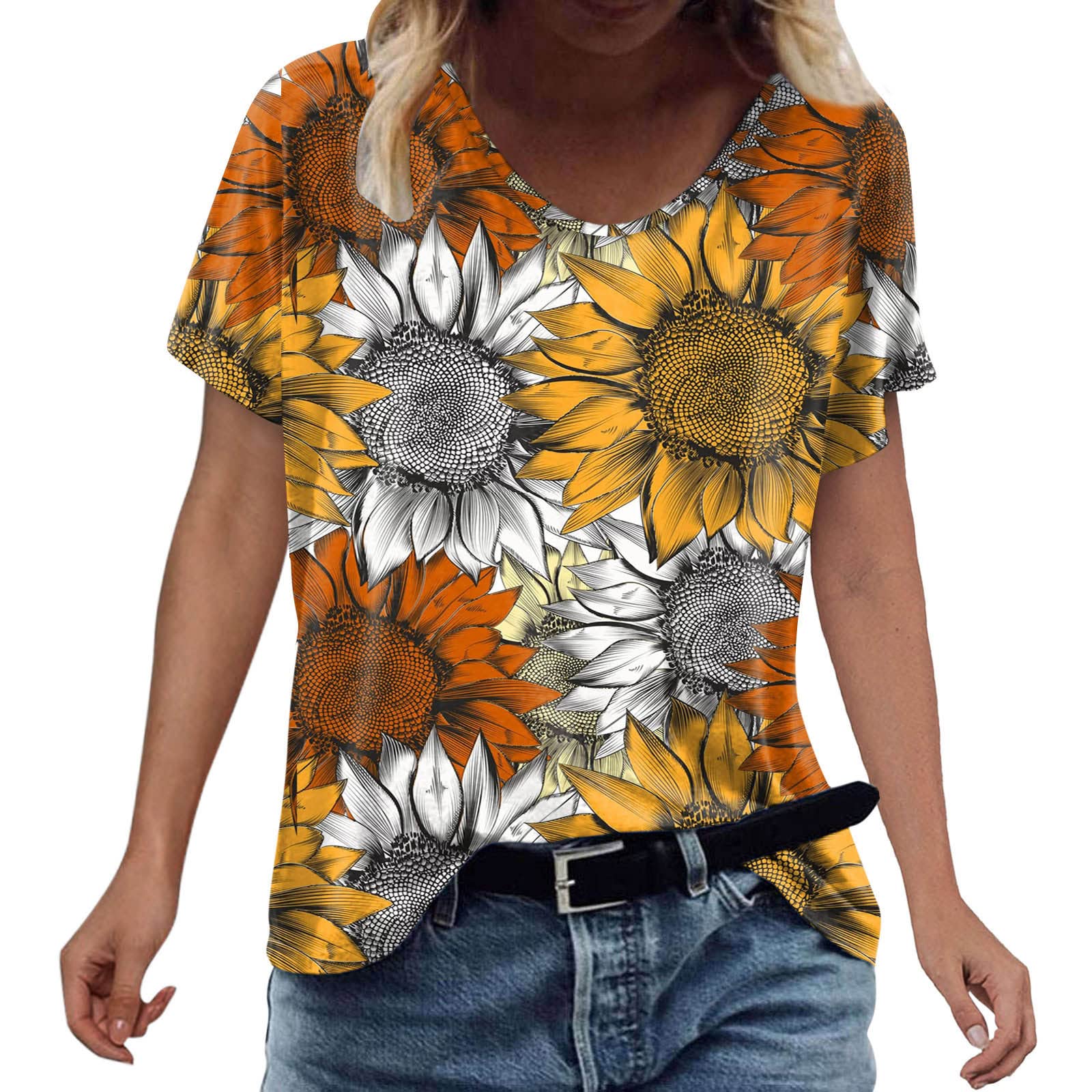 Women's Short Sleeve V-Neck Casual T-Shirts with Pocket - Loose Fit Summer Tops for Plus Size - Perfect for Everyday Wear, Beach Outings & Weekend Errands