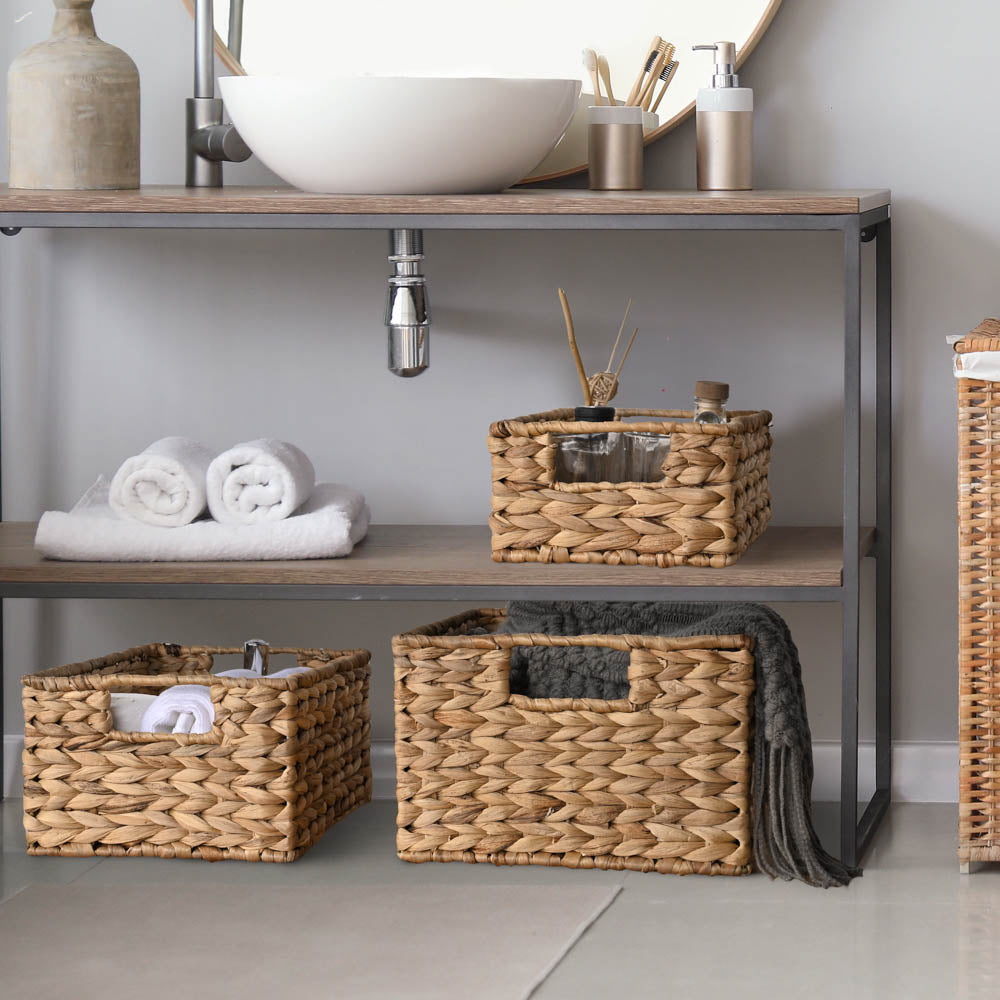 TheLAShop Natural Water Hyacinth Wicker Baskets with Handles - Set of 3 Storage Bins for Home Organization, Laundry, Toys & Decor