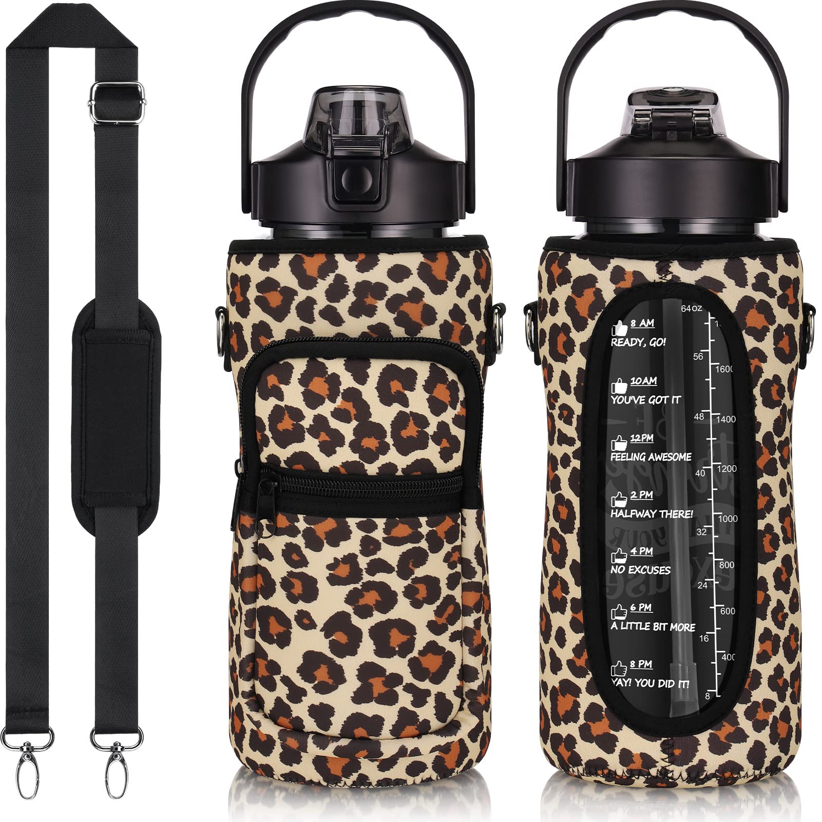 64oz Leakproof Water Bottle with Straw & Time Marker - Gym & Workout Essential