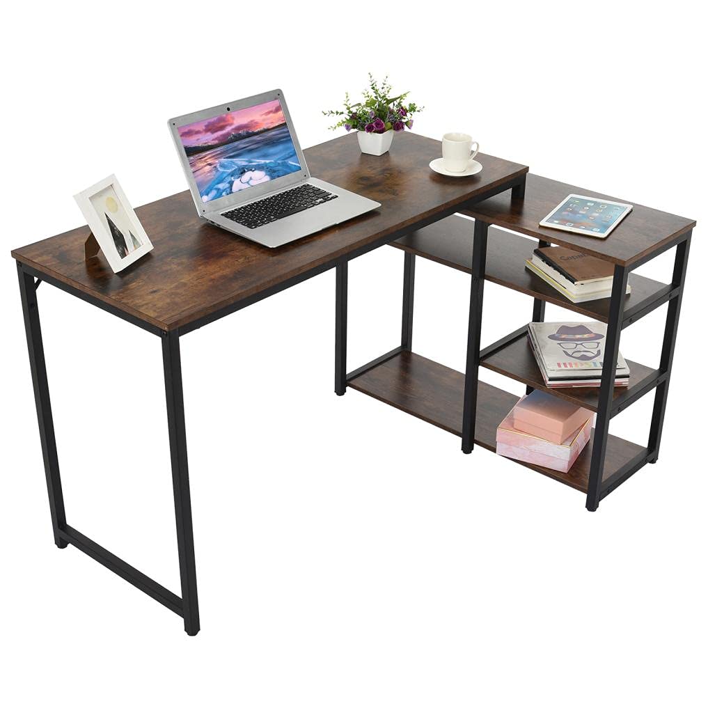 L-Shaped Computer Desk with Storage Shelf - Home Office Workstation & Gaming Desk for Small Spaces - Perfect for Work, Study, and Writing in Bedrooms or Home Offices