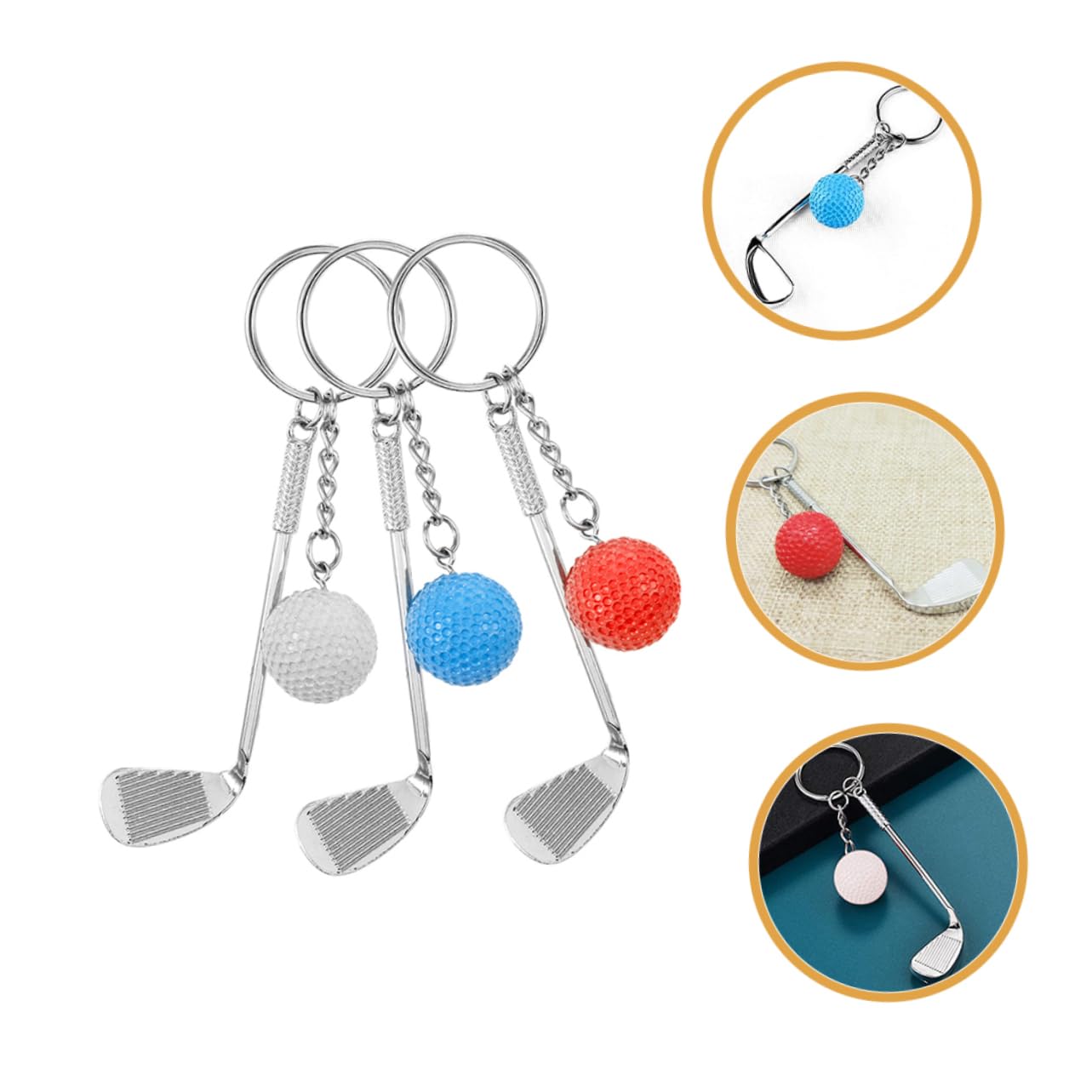 WHAMVOX 3-Piece Golf Ball Keychain Set - Metal Key Ring with Golf Ball Marker - Sports-Themed Backpack Pendant for Golf Enthusiasts - Perfect for Golf Bags, Backpacks, and Keychains