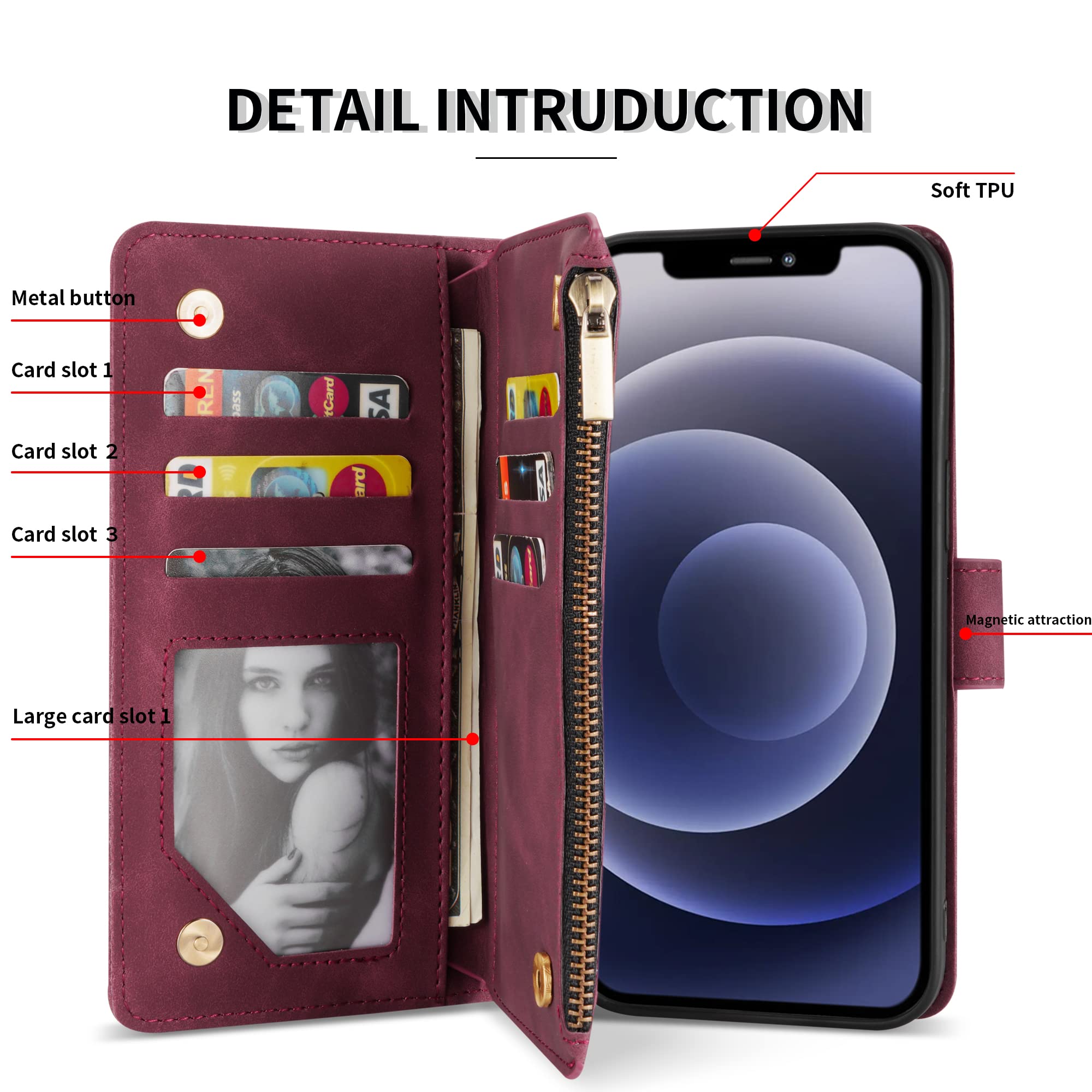 Premium PU Leather Wallet Case for iPhone 12/12 Pro (6.1